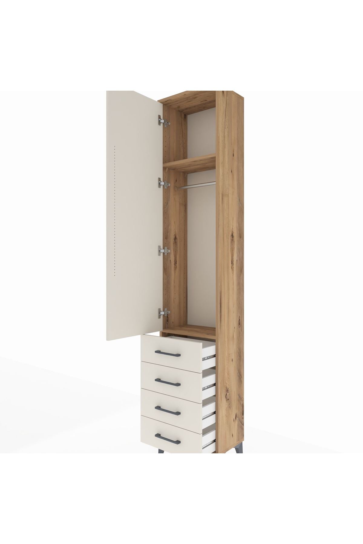 Arges Dolap 2 Raflı 4 Çekmeceli Tek Askılı 44x30x221 Çam-Aytaşı