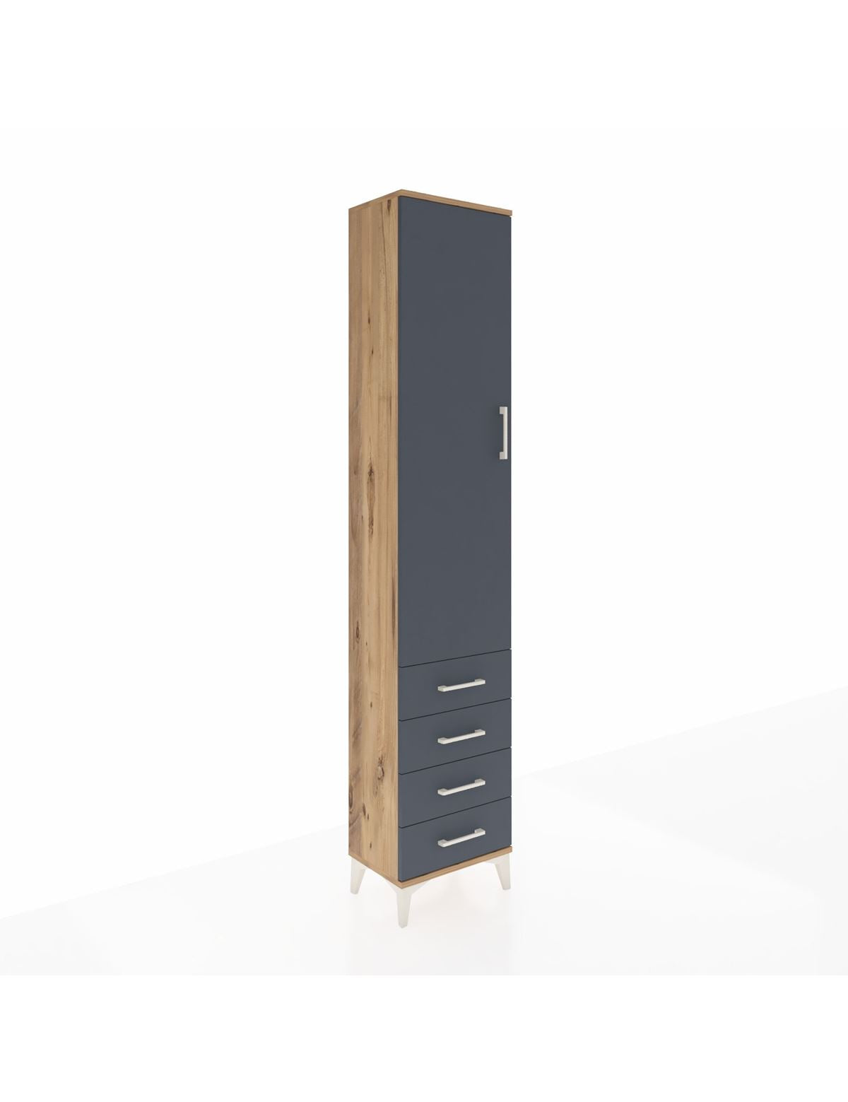 Arges Dolap 2 Raflı 4 Çekmeceli Tek Askılı 44x30x221 Çam-Antrasit