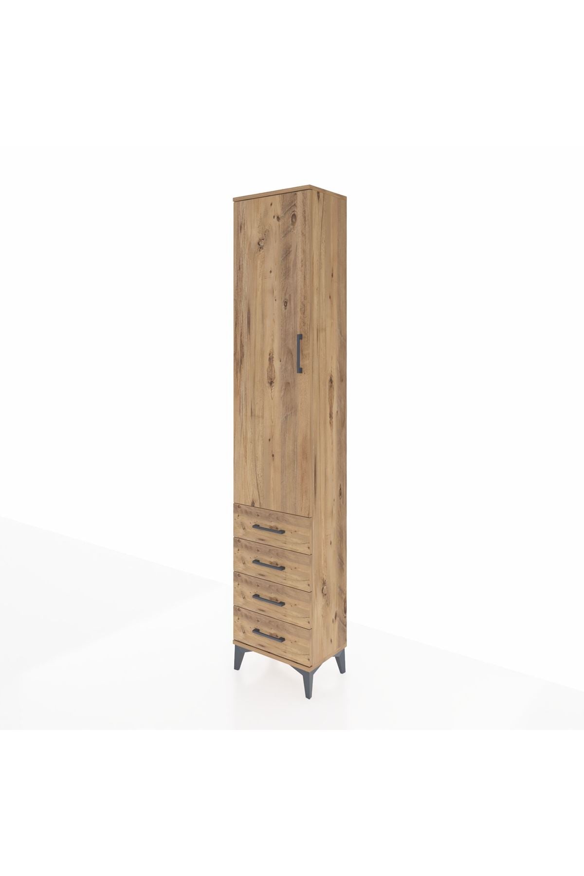 Arges Dolap 2 Raflı 4 Çekmeceli Tek Askılı 44x30x221 Çam-Çam