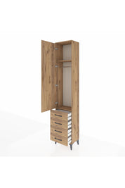 Arges Dolap 2 Raflı 4 Çekmeceli Tek Askılı 44x30x221 Çam-Çam