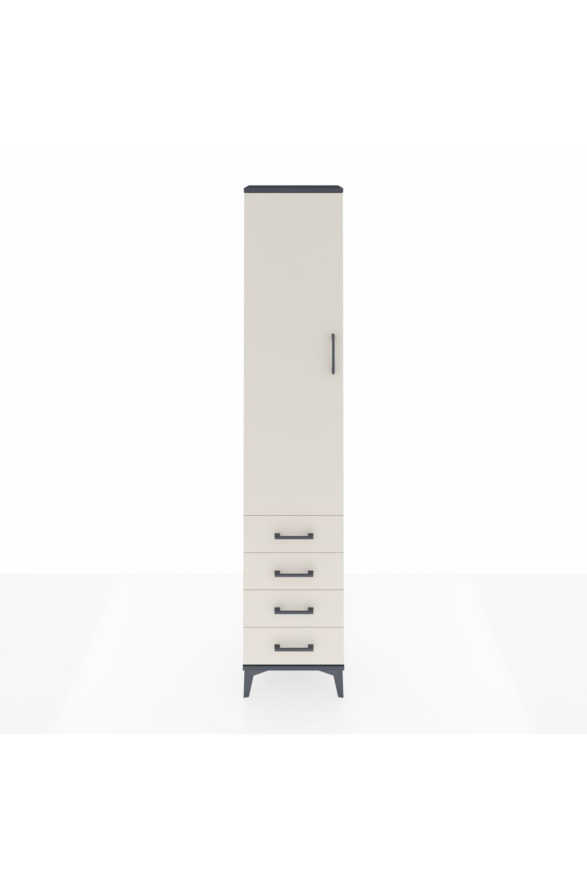 Arges Dolap 4 Raflı 4 Çekmeceli Tek Kapaklı 44x30x221 Antrasit-Aytaşı