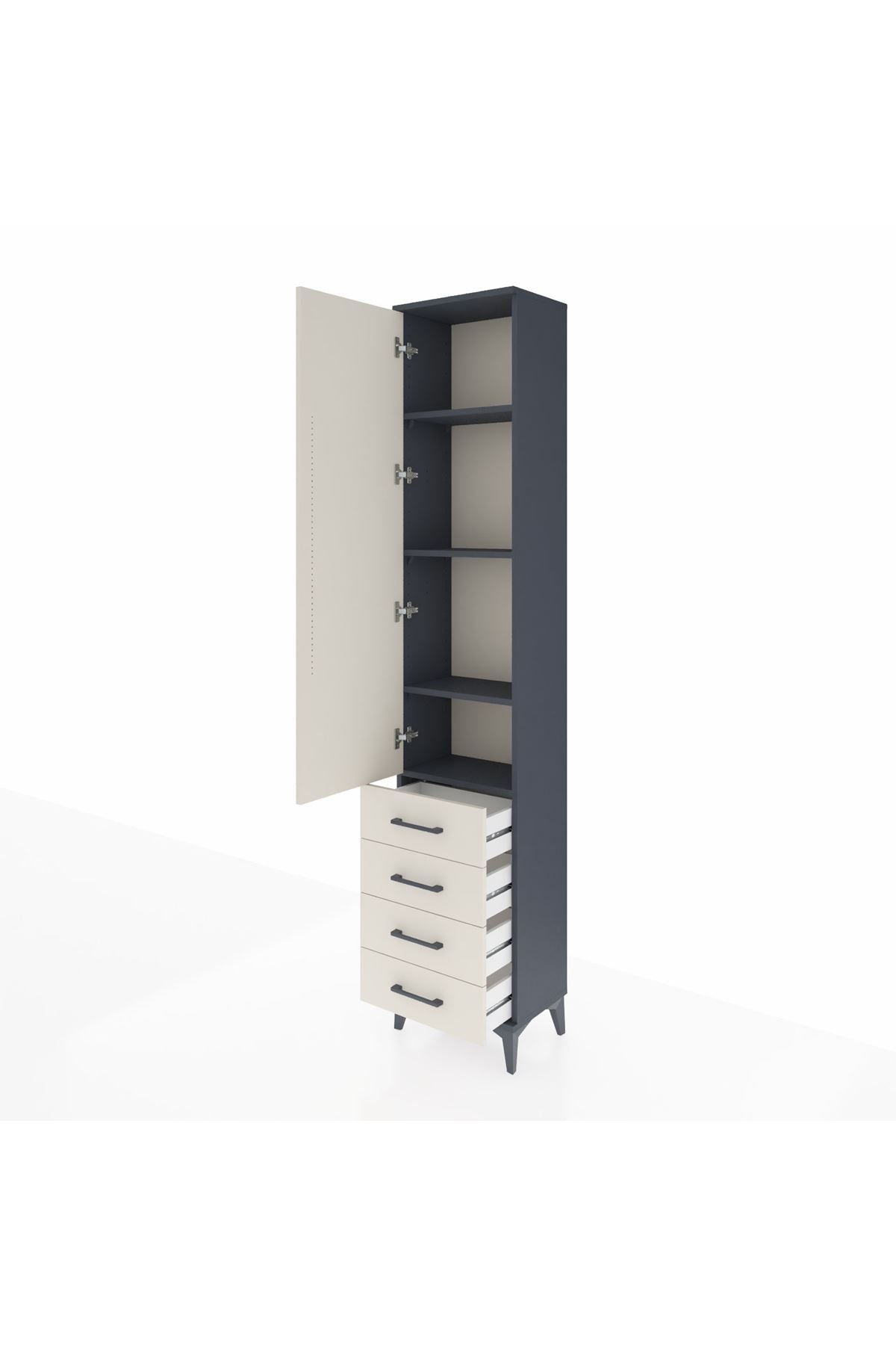 Arges Dolap 4 Raflı 4 Çekmeceli Tek Kapaklı 44x30x221 Antrasit-Aytaşı