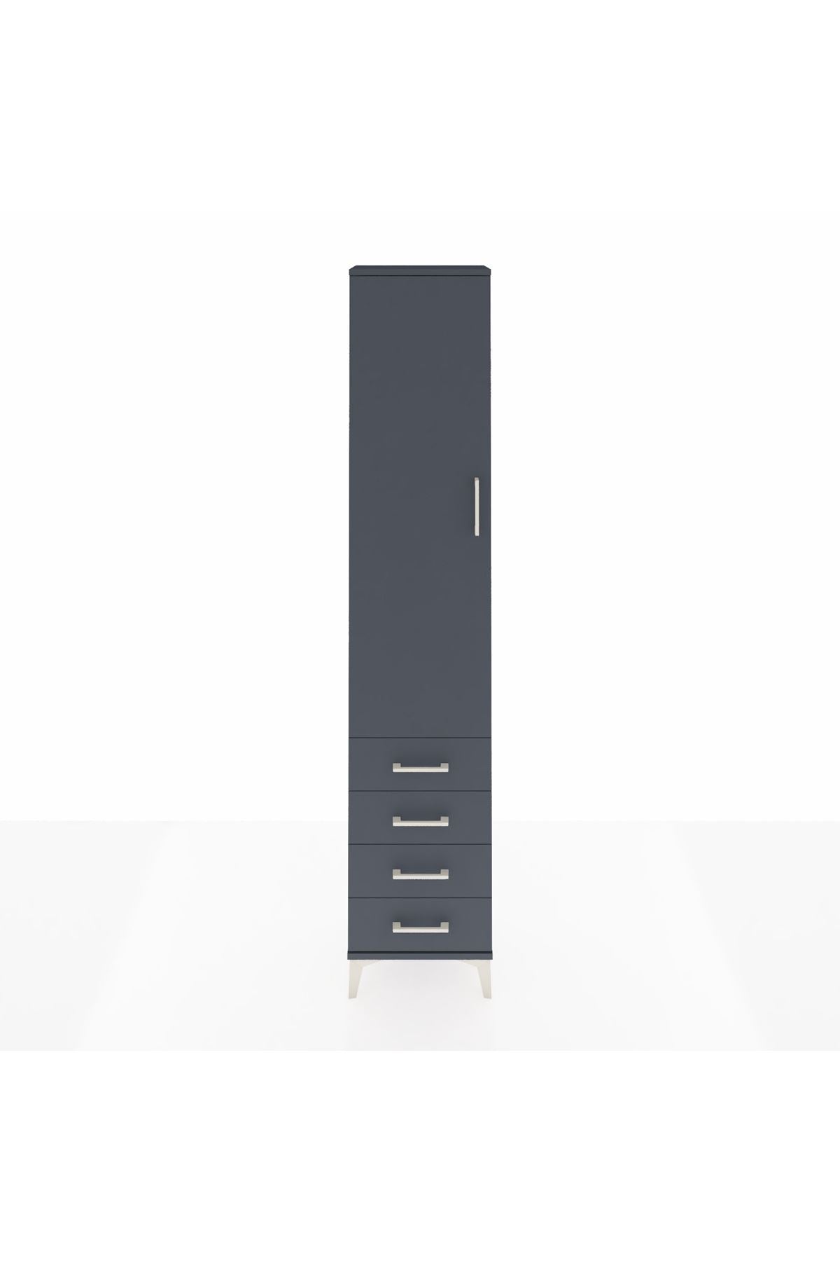 Arges Dolap 4 Raflı 4 Çekmeceli Tek Kapaklı 44x30x221 Antrasit-Antrasit