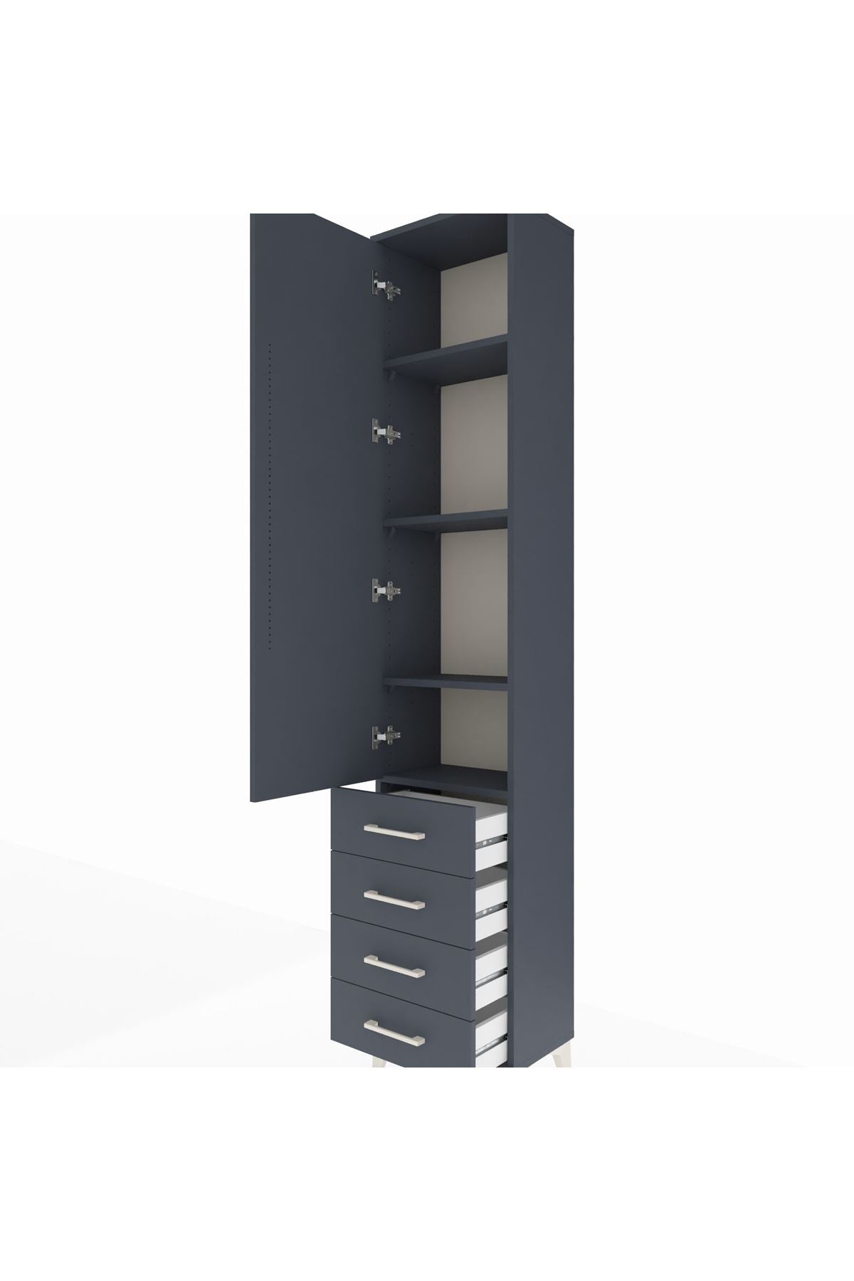 Arges Dolap 4 Raflı 4 Çekmeceli Tek Kapaklı 44x30x221 Antrasit-Antrasit