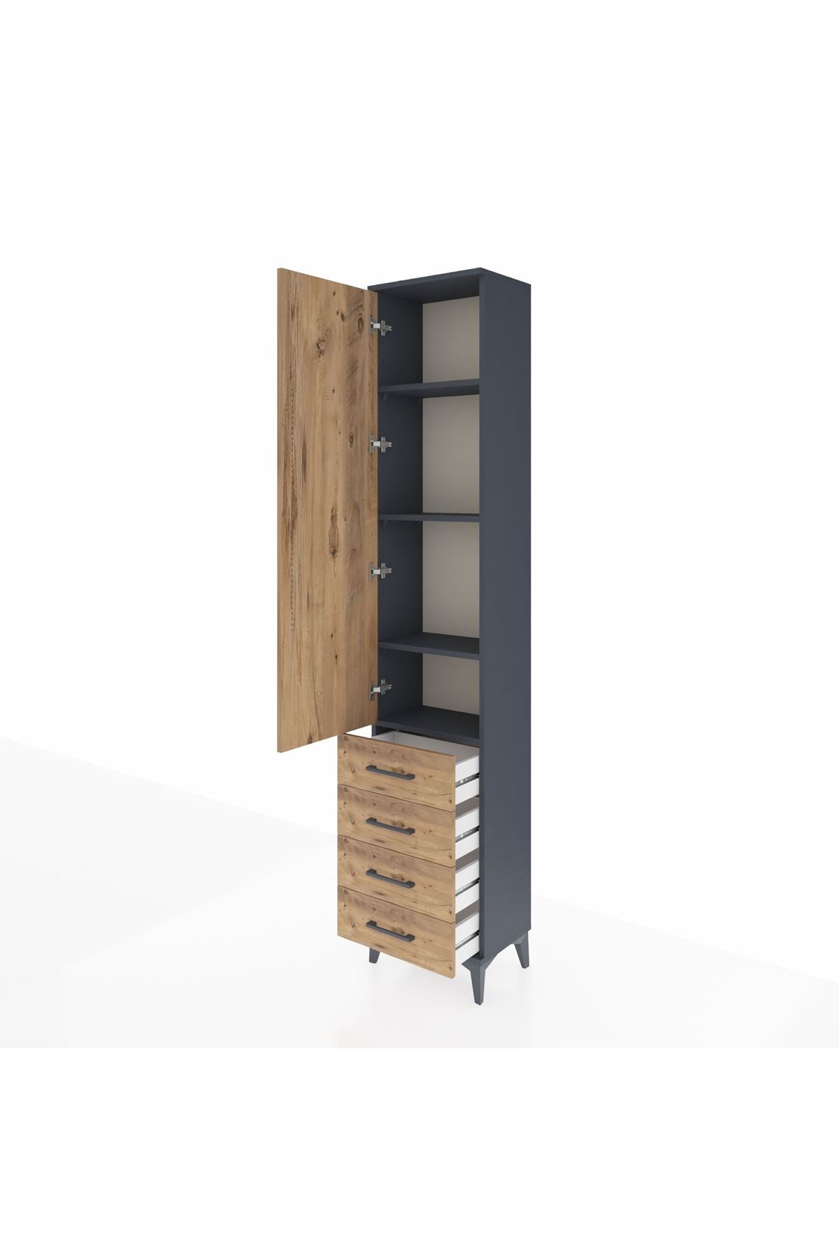 Arges Dolap 4 Raflı 4 Çekmeceli Tek Kapaklı 44x30x221 Antrasit-Çam