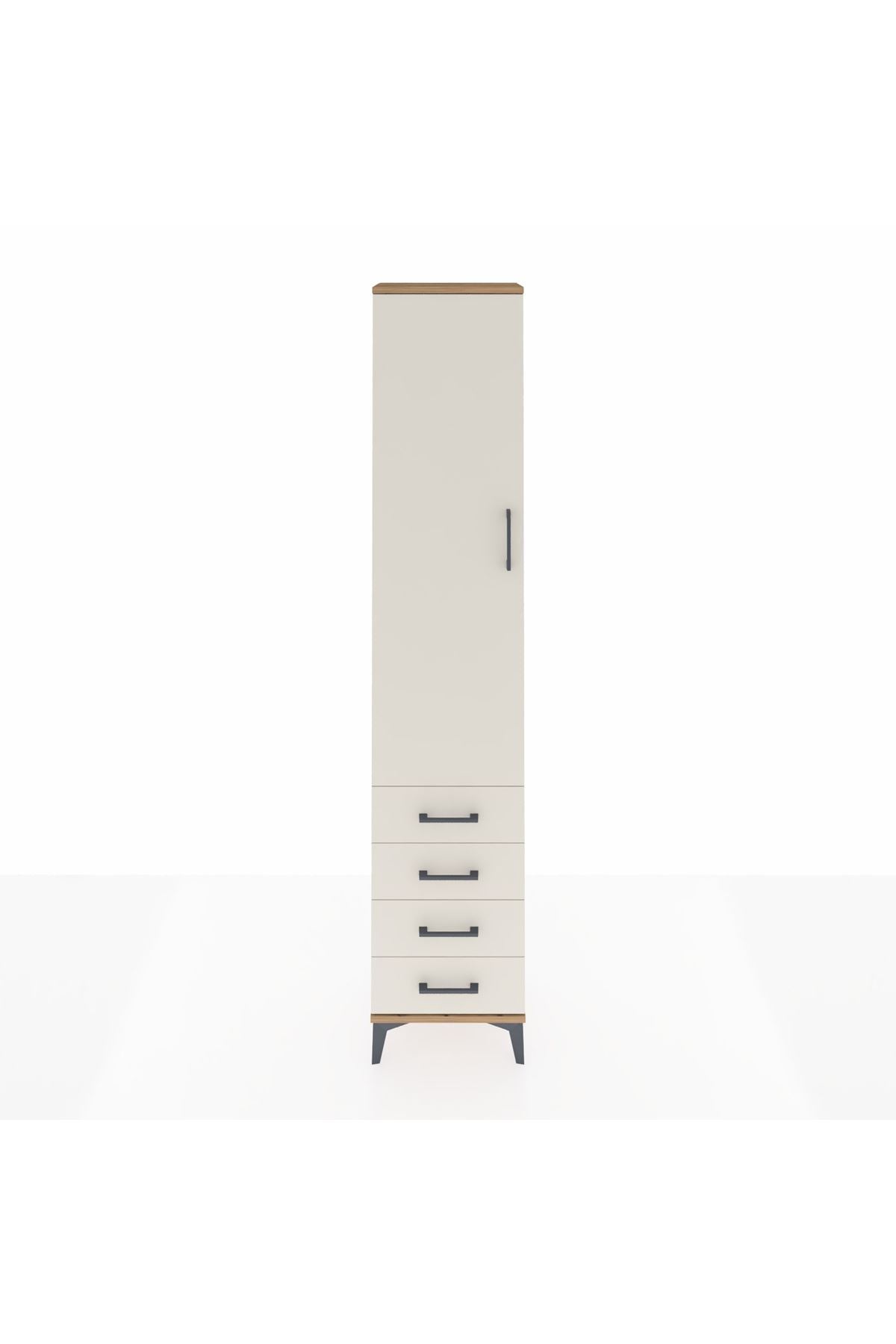 Arges Dolap 4 Raflı 4 Çekmeceli Tek Kapaklı 44x30x221 Çam-Aytaşı