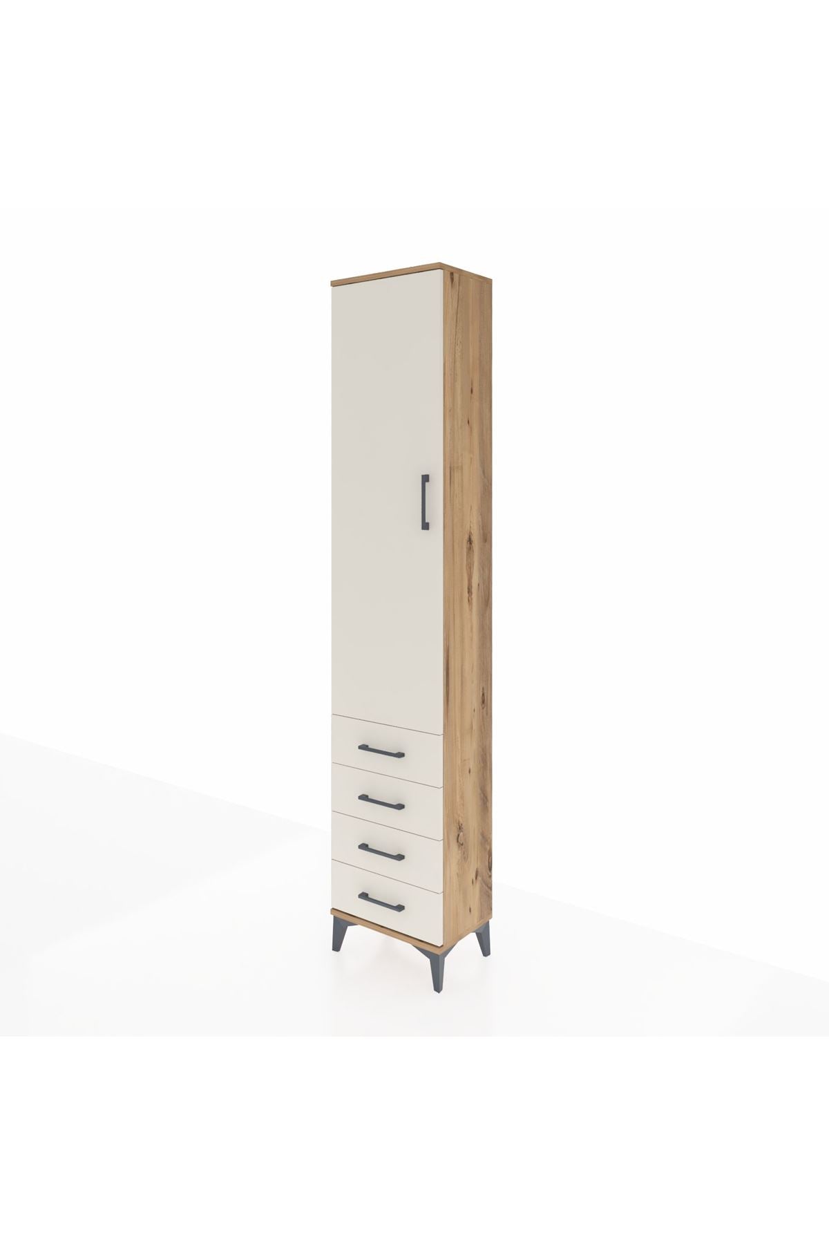 Arges Dolap 4 Raflı 4 Çekmeceli Tek Kapaklı 44x30x221 Çam-Aytaşı