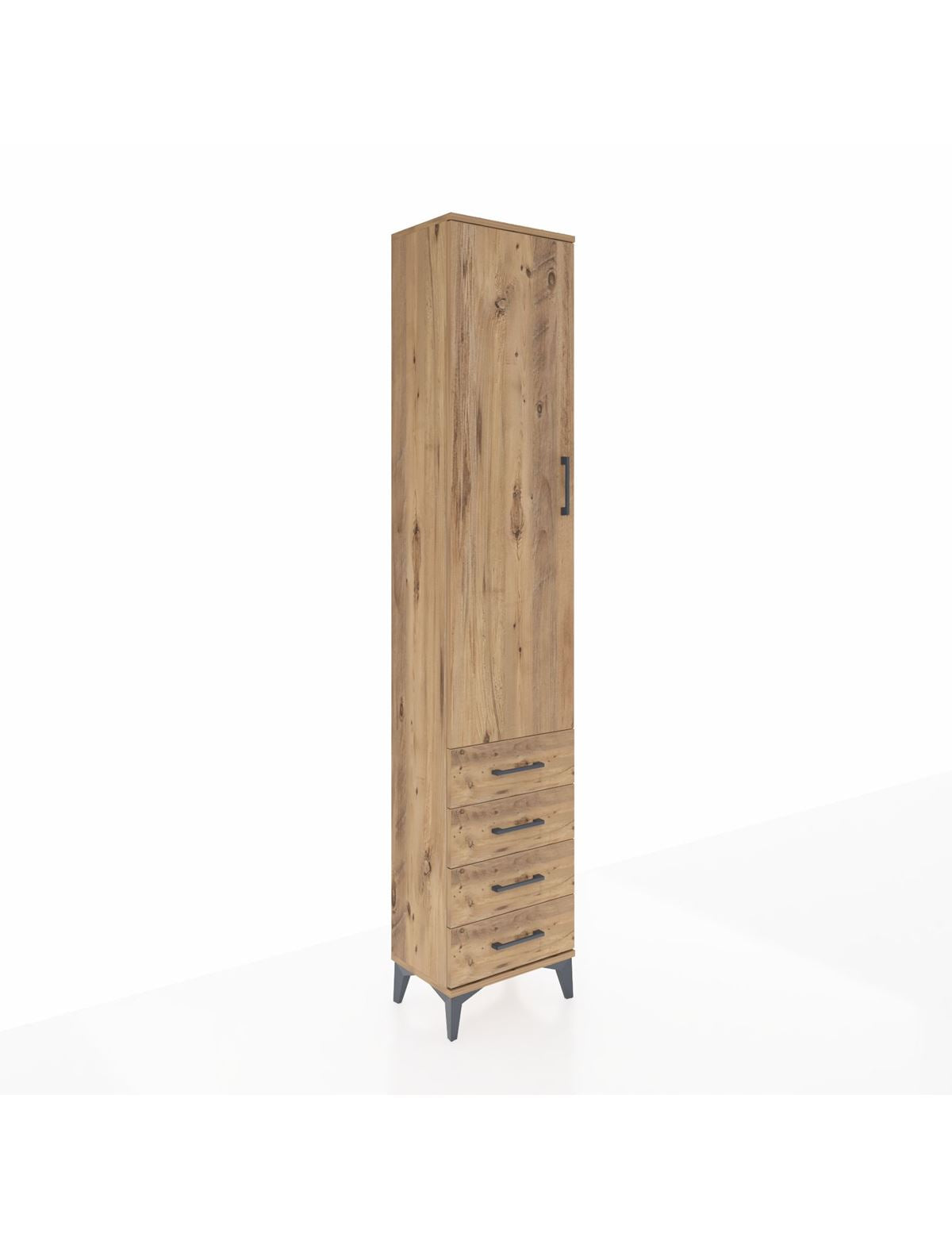 Arges Dolap 4 Raflı 4 Çekmeceli Tek Kapaklı 44x30x221 Çam-Çam