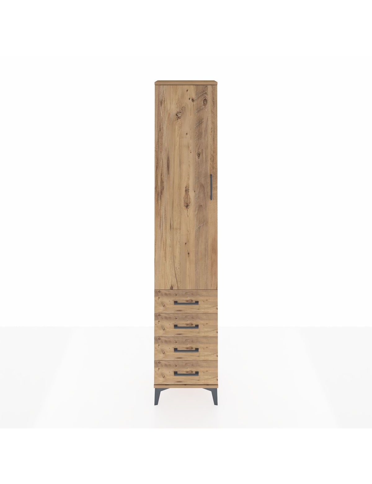 Arges Dolap 4 Raflı 4 Çekmeceli Tek Kapaklı 44x30x221 Çam-Çam