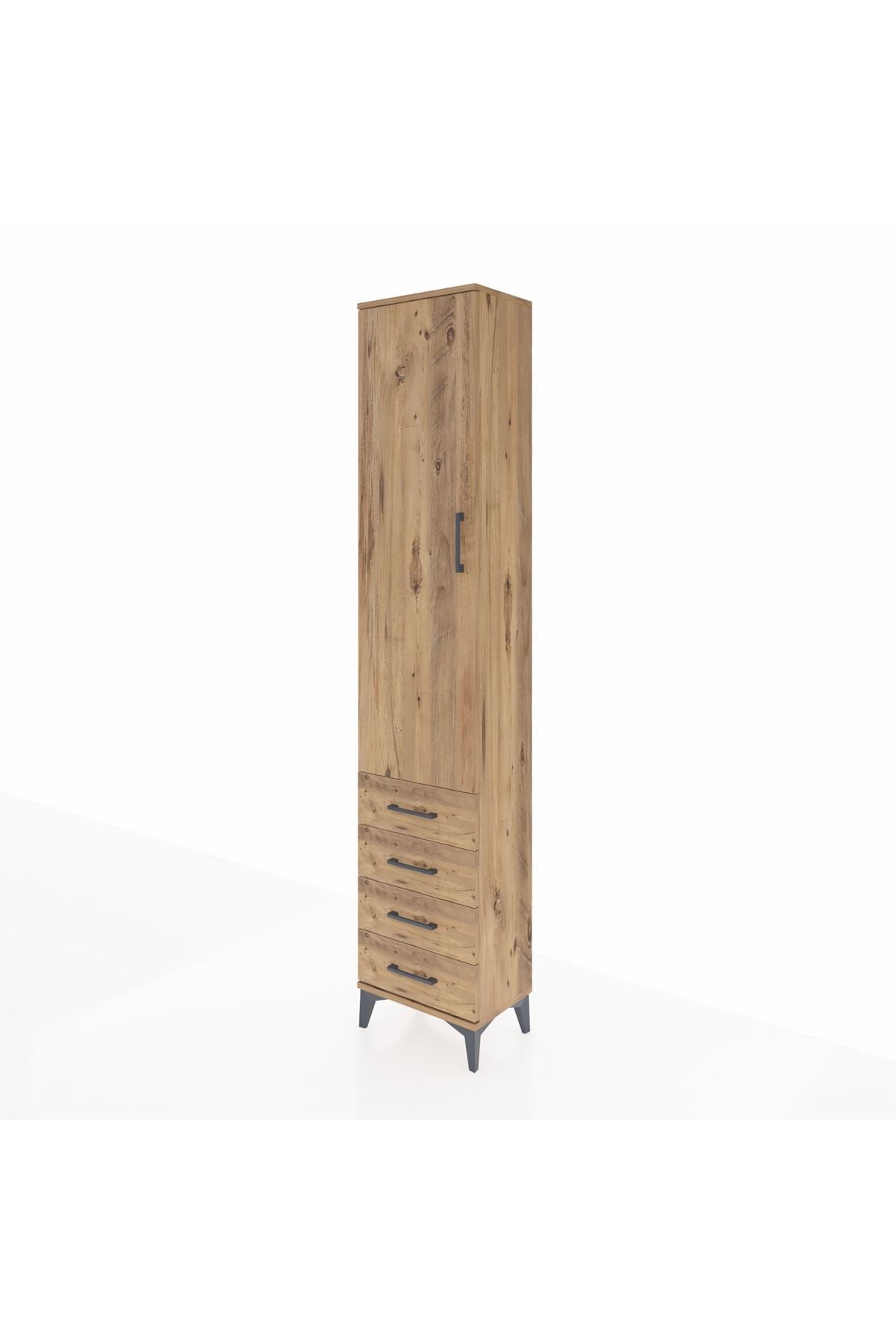 Arges Dolap 4 Raflı 4 Çekmeceli Tek Kapaklı 44x30x221 Çam-Çam