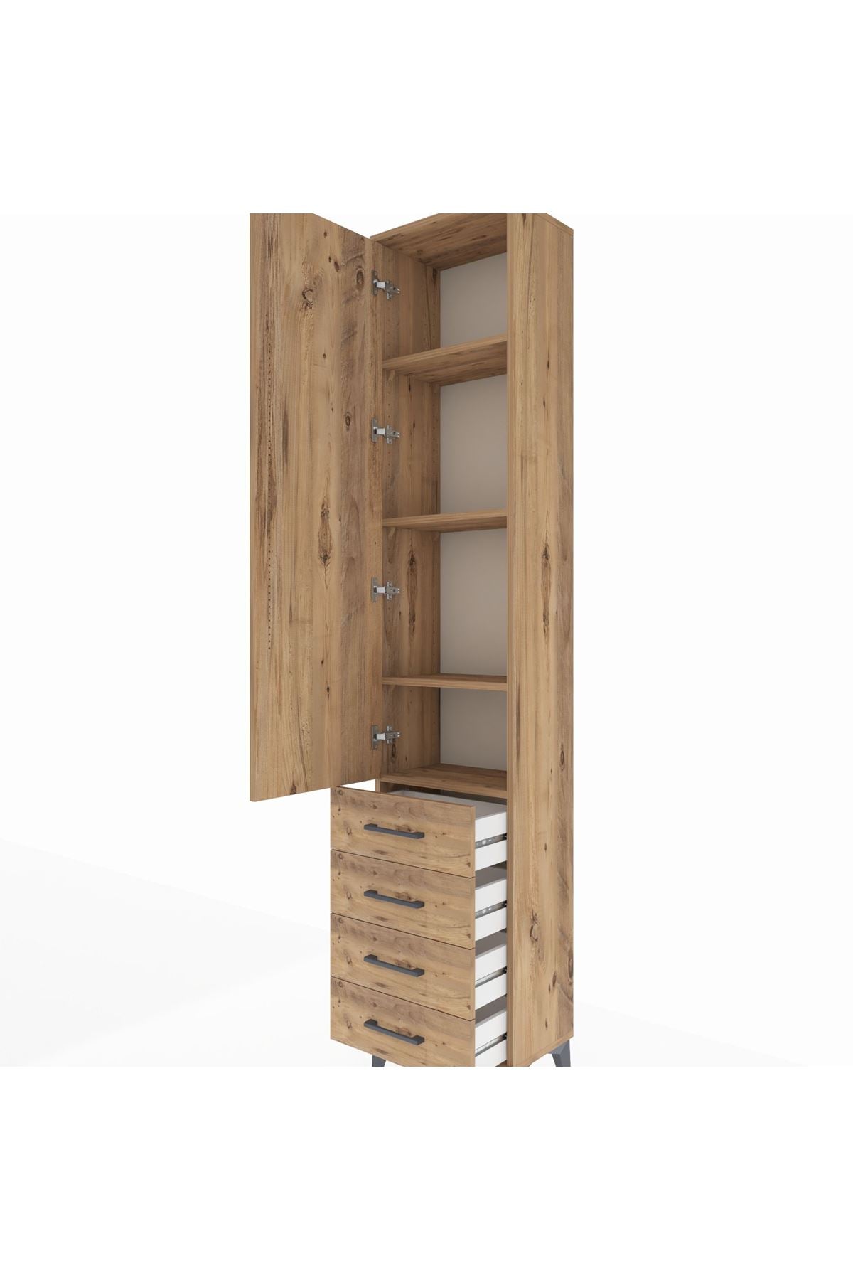 Arges Dolap 4 Raflı 4 Çekmeceli Tek Kapaklı 44x30x221 Çam-Çam