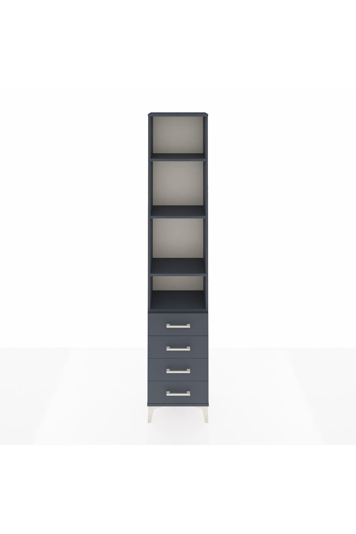 Arges Dolap 4 Raflı 4 Çekmeceli 44x30x221 Antrasit-Antrasit