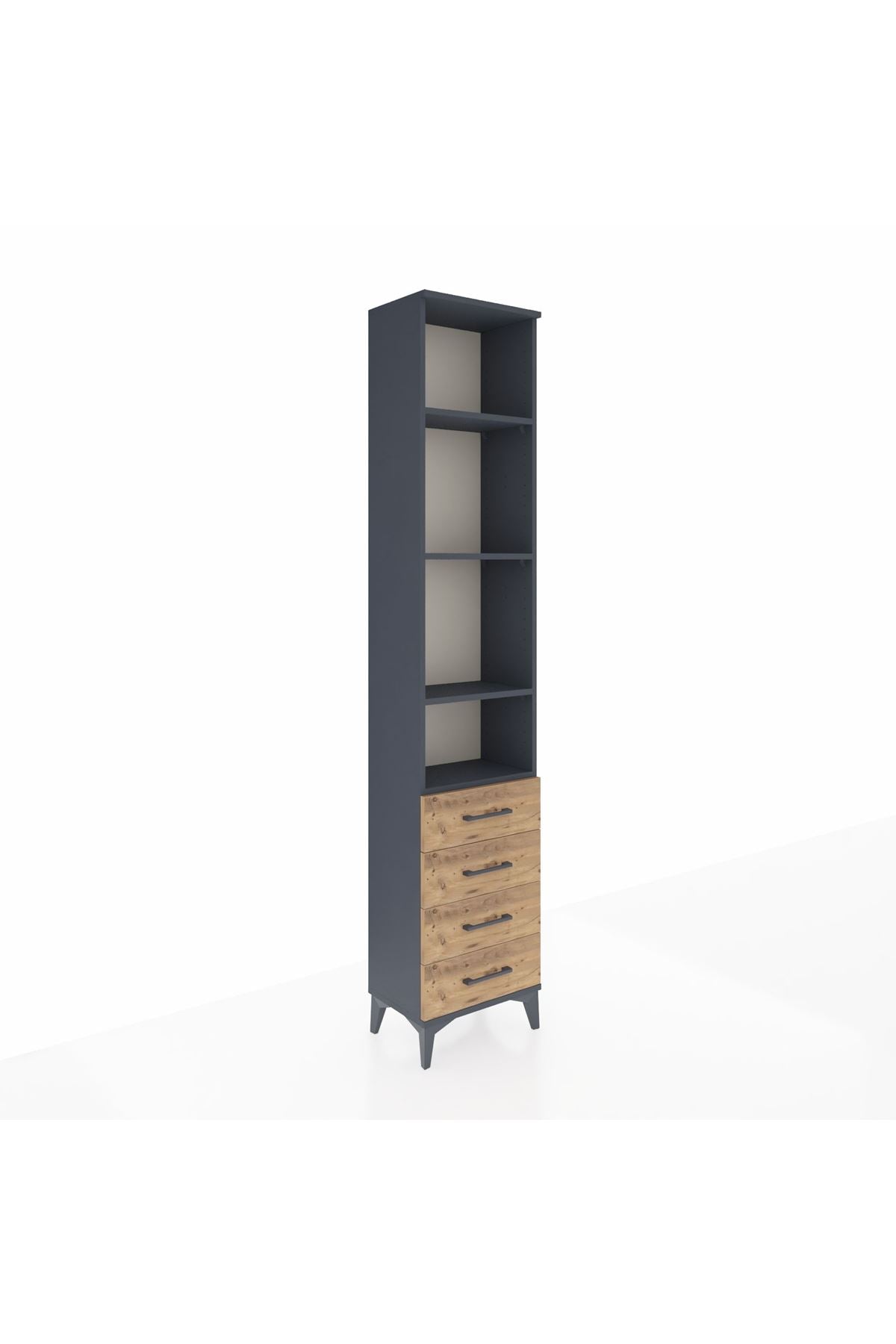 Arges Dolap 4 Raflı 4 Çekmeceli 44x30x221 Antrasit-Çam