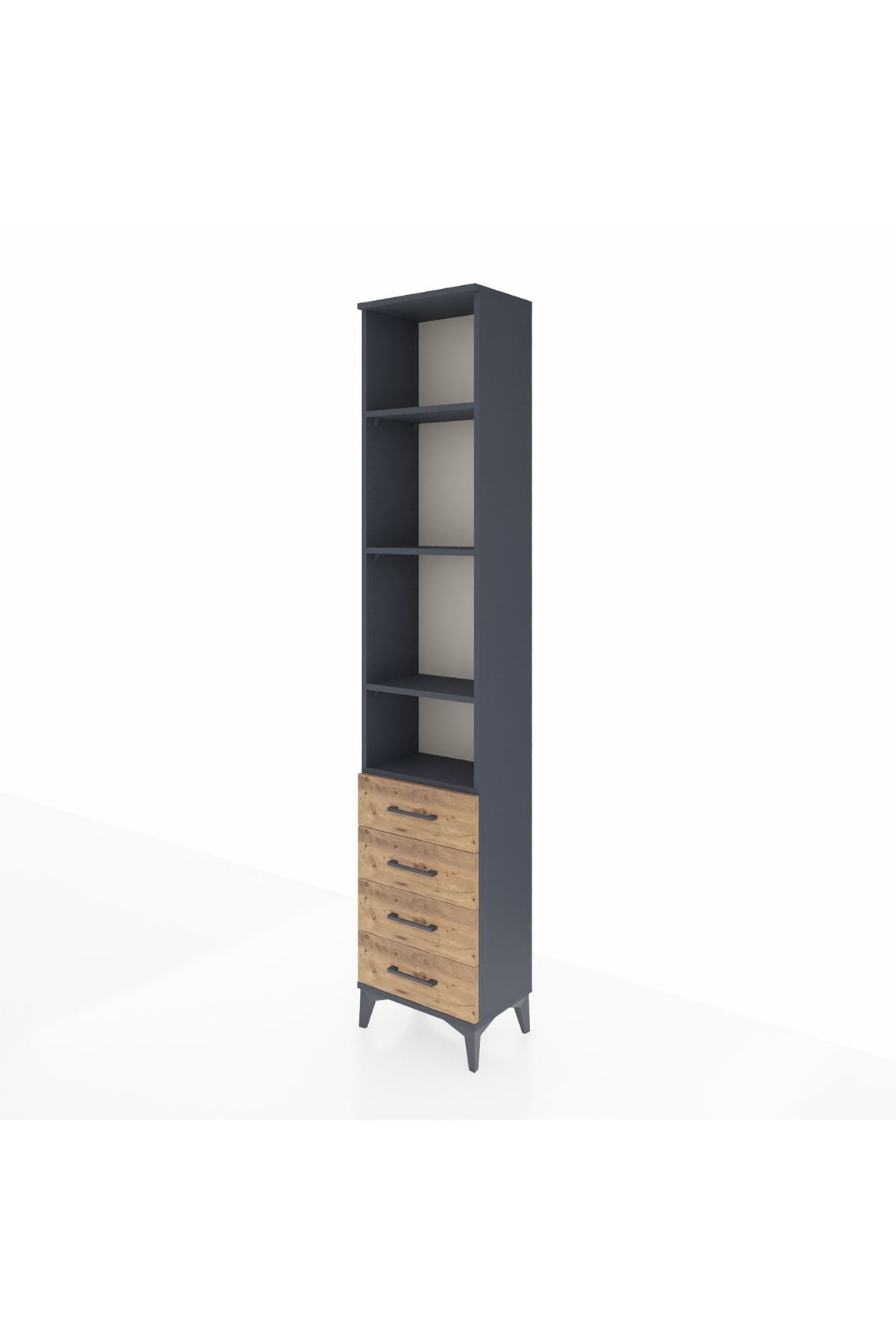 Arges Dolap 4 Raflı 4 Çekmeceli 44x30x221 Antrasit-Çam