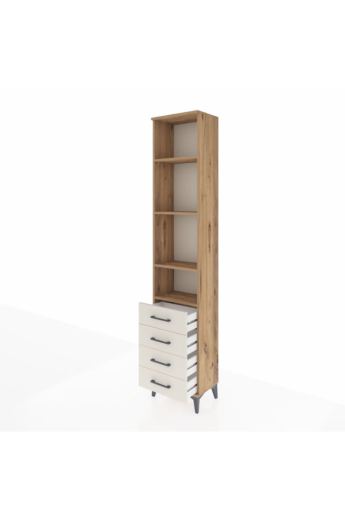 Arges Dolap 4 Raflı 4 Çekmeceli 44x30x221 Çam-Aytaşı