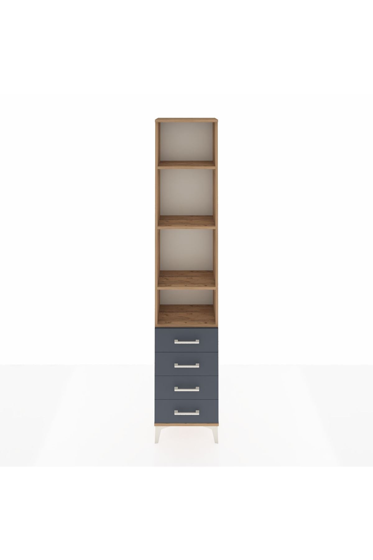 Arges Dolap 4 Raflı 4 Çekmeceli 44x30x221 Çam-Antrasit