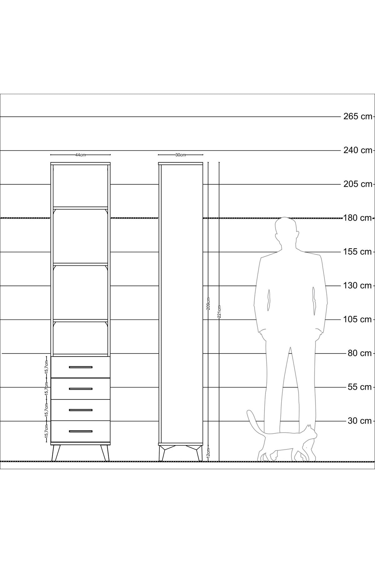 Arges Dolap 4 Raflı 4 Çekmeceli 44x30x221 Çam-Antrasit