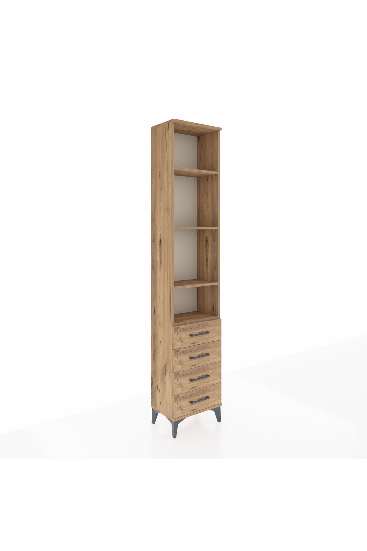 Arges Dolap 4 Raflı 4 Çekmeceli 44x30x221 Çam-Çam