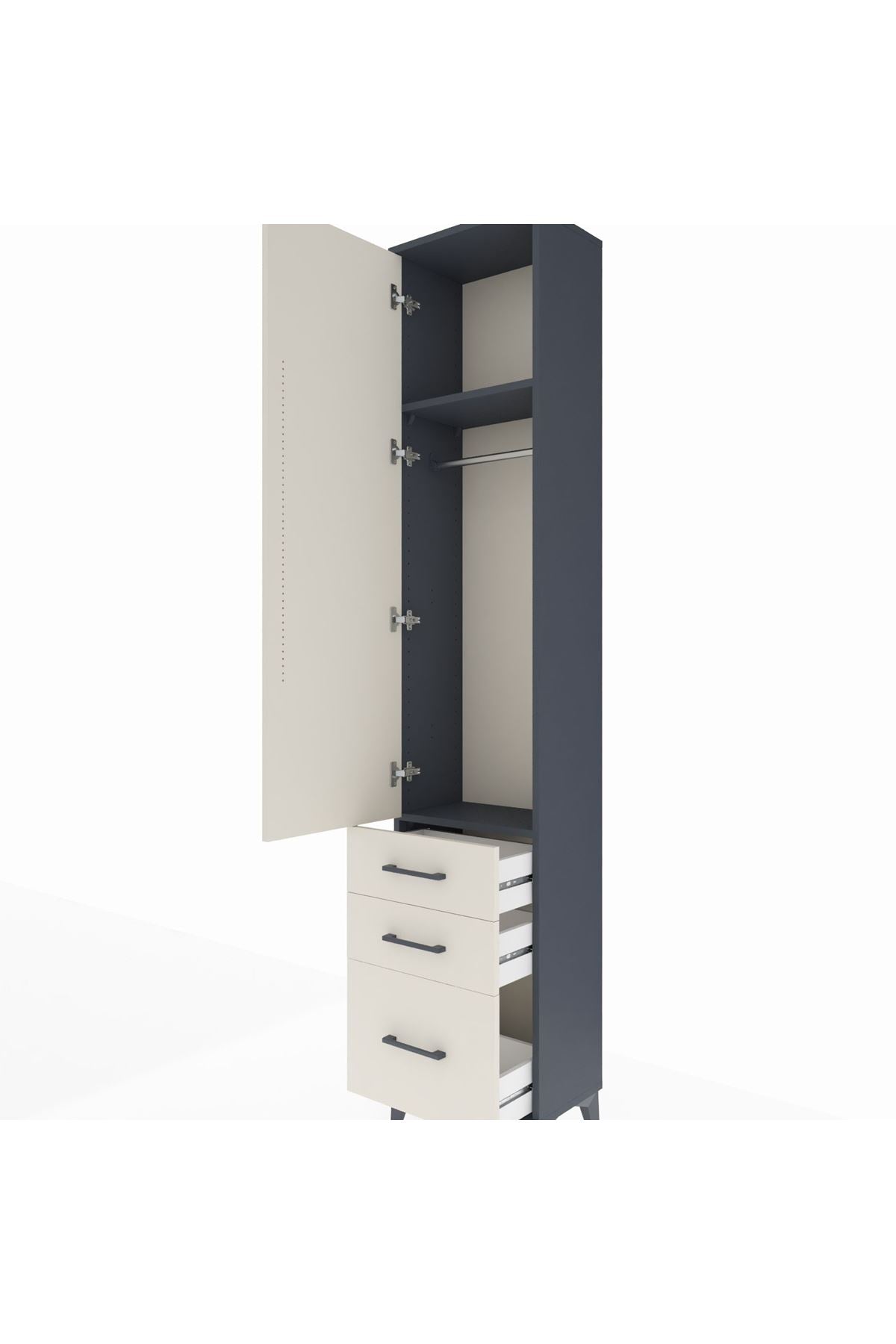 Arges Dolap 2 Raflı 3 Çekmeceli Tek Askılı 44x30x221 Antrasit-Aytaşı