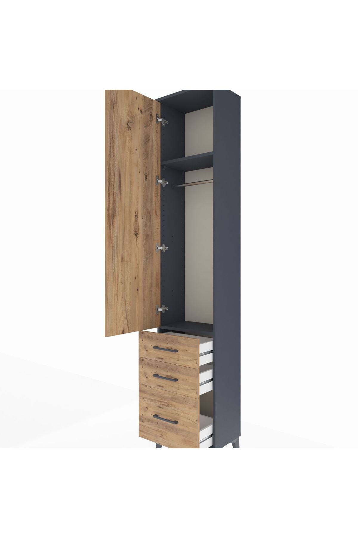 Arges Dolap 2 Raflı 3 Çekmeceli Tek Askılı 44x30x221 Antrasit-Çam