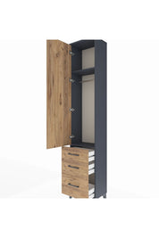 Arges Dolap 2 Raflı 3 Çekmeceli Tek Askılı 44x30x221 Antrasit-Çam