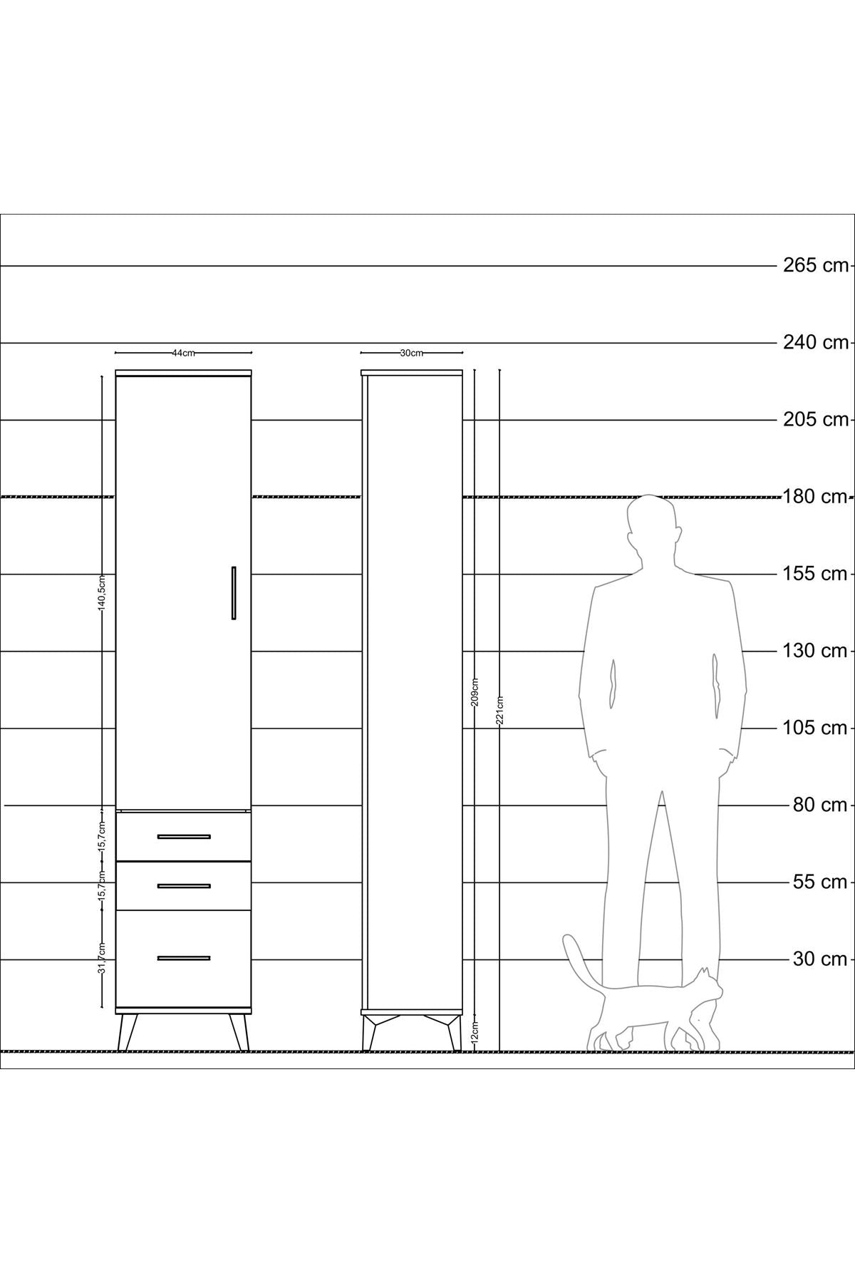 Arges Dolap 2 Raflı 3 Çekmeceli Tek Askılı 44x30x221 Çam-Antrasit