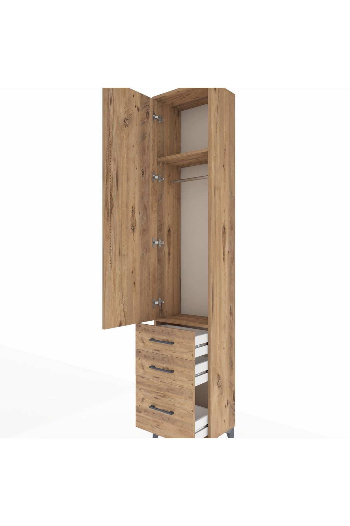 Arges Dolap 2 Raflı 3 Çekmeceli Tek Askılı 44x30x221 Çam-Çam