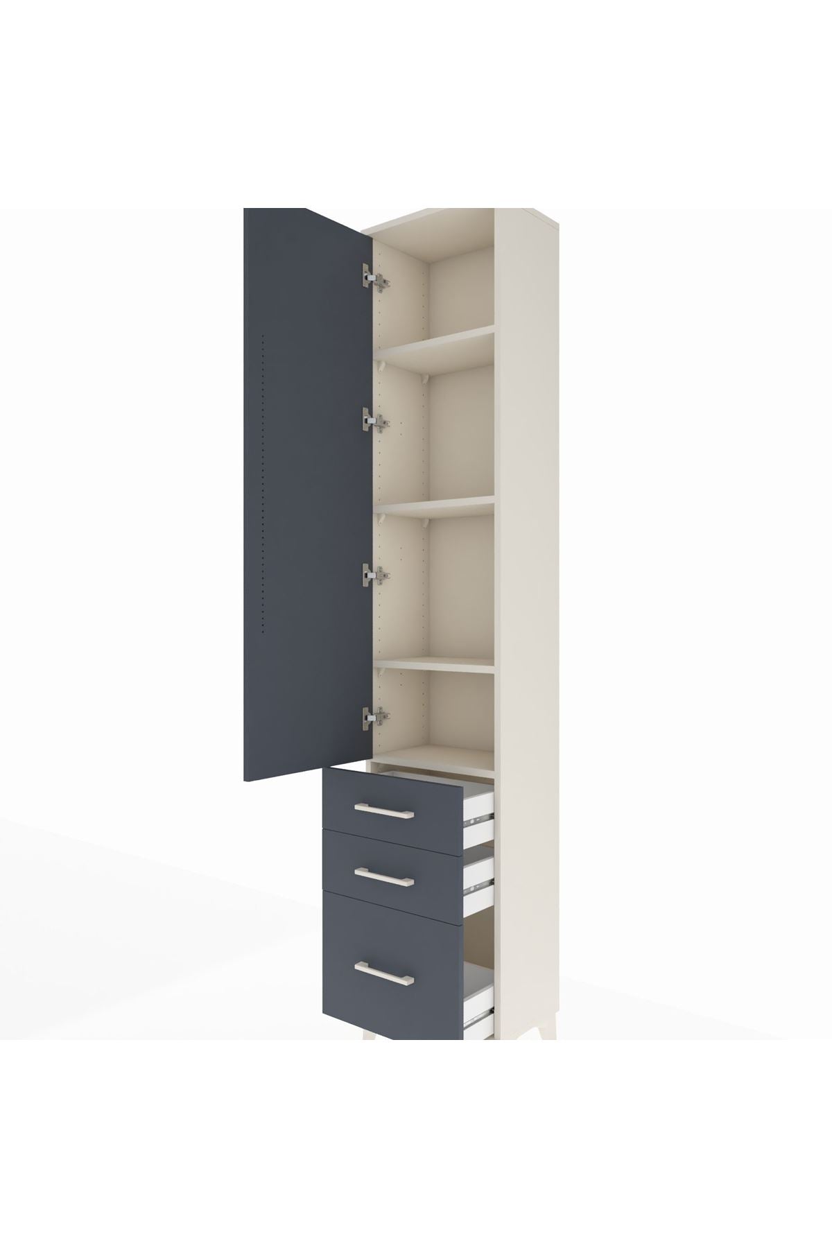 Arges Dolap 4 Raflı 3 Çekmeceli Tek Kapaklı 44x30x221 Aytaşı-Antrasit