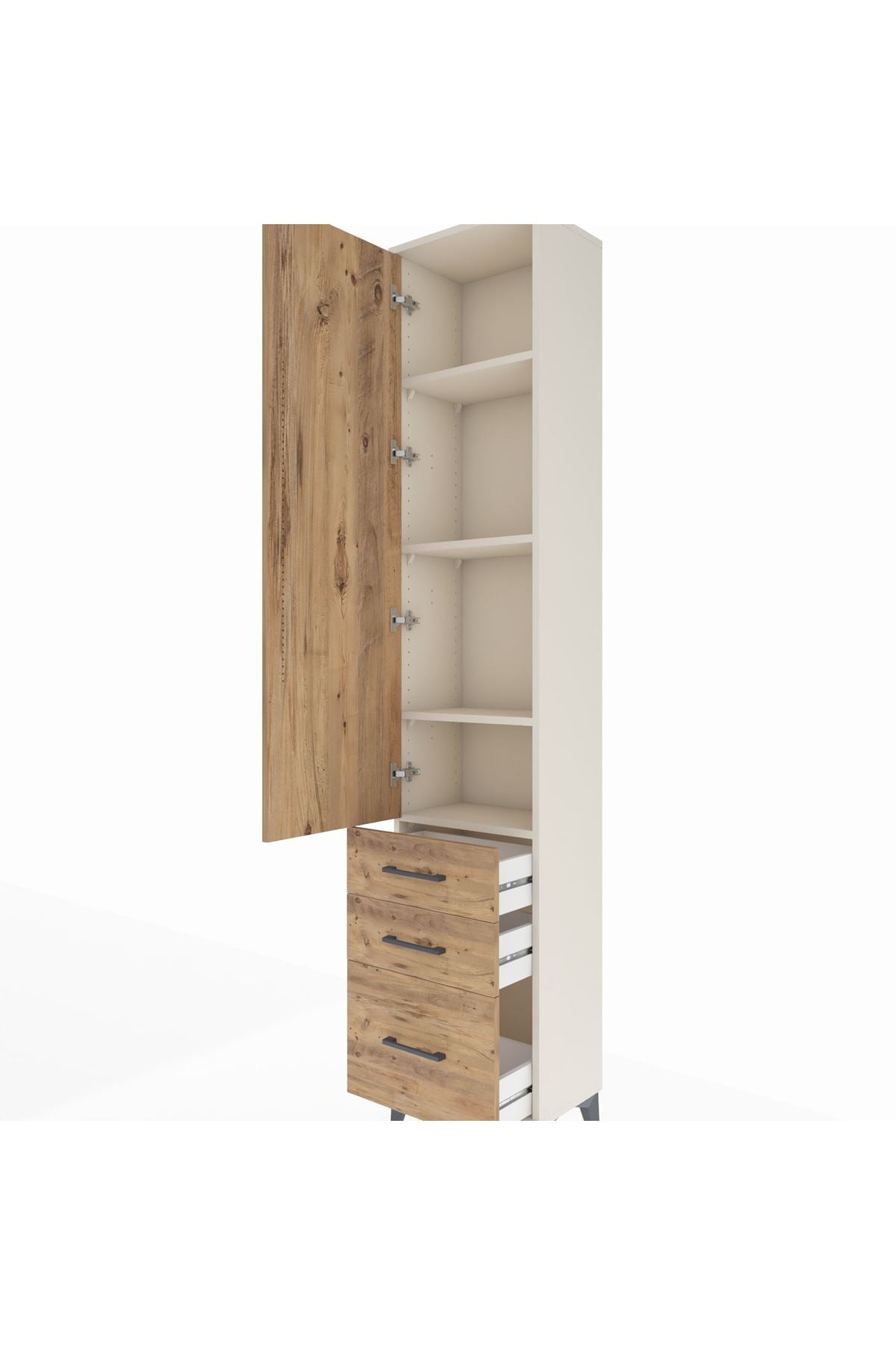 Arges Dolap 4 Raflı 3 Çekmeceli Tek Kapaklı 44x30x221 Aytaşı-Çam