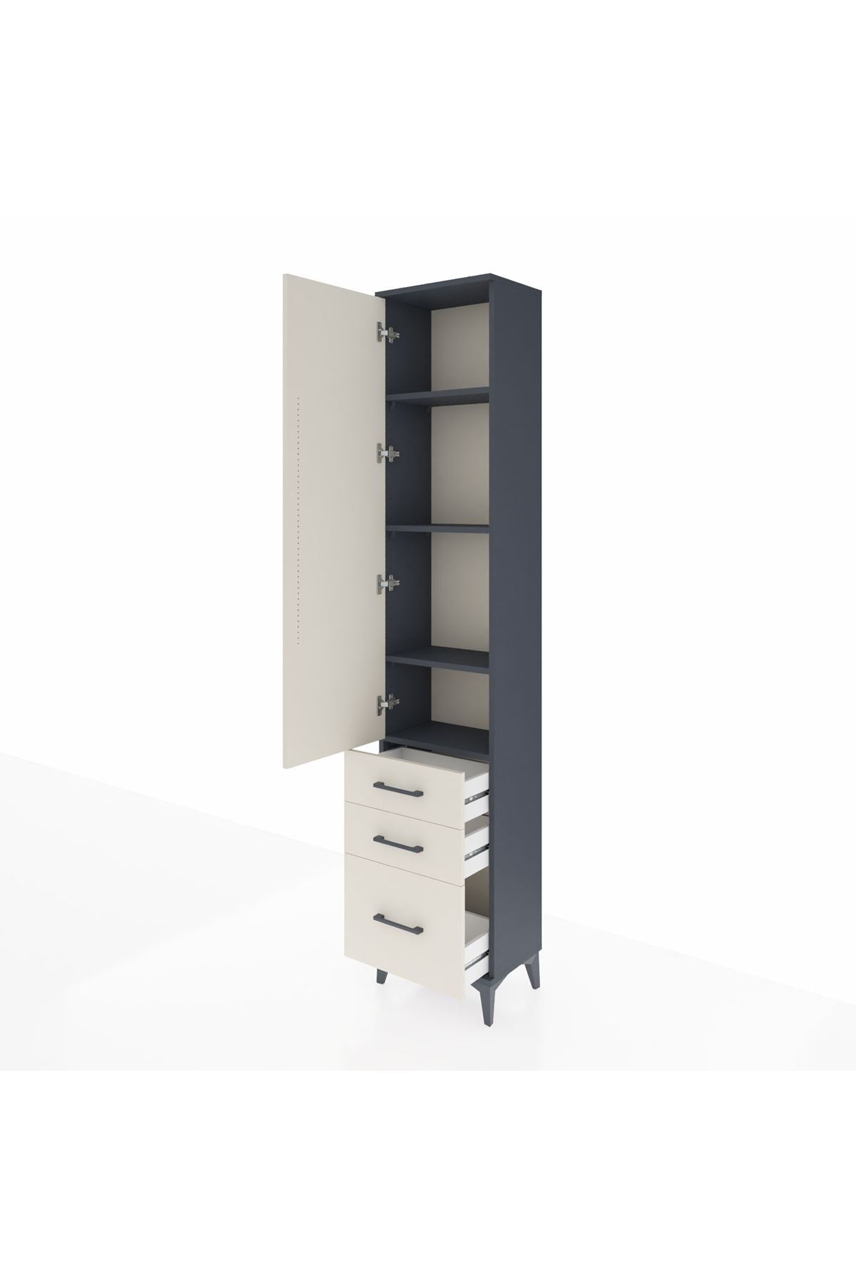 Arges Dolap 4 Raflı 3 Çekmeceli Tek Kapaklı 44x30x221 Antrasit-Aytaşı