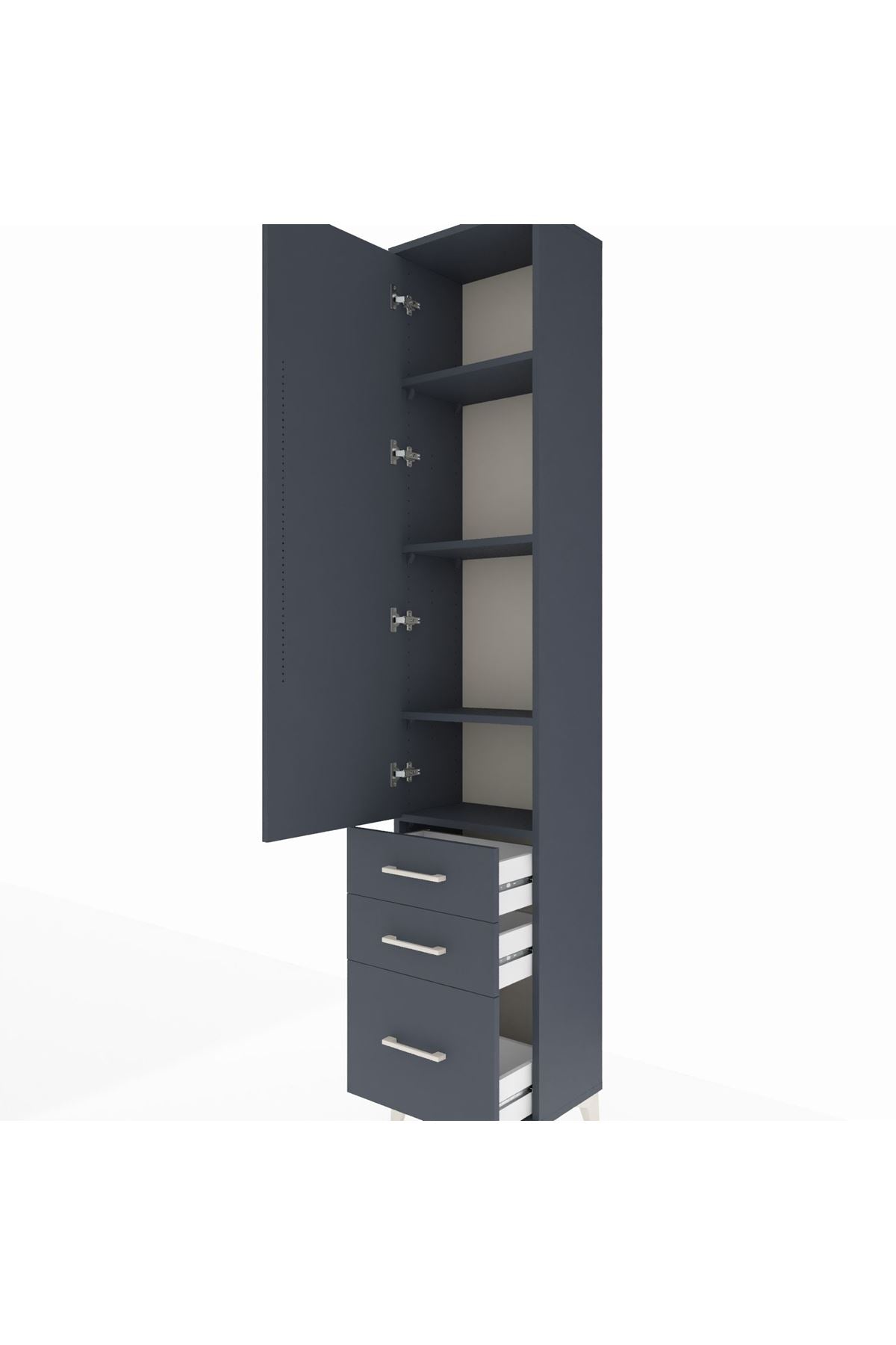 Arges Dolap 4 Raflı 3 Çekmeceli Tek Kapaklı 44x30x221 Antrasit-Antrasit