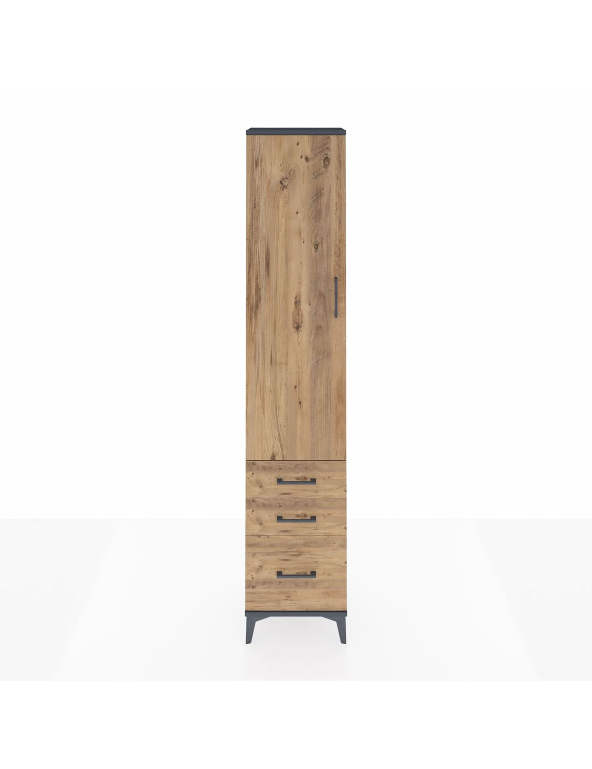 Arges Dolap 4 Raflı 3 Çekmeceli Tek Kapaklı 44x30x221 Antrasit-Çam