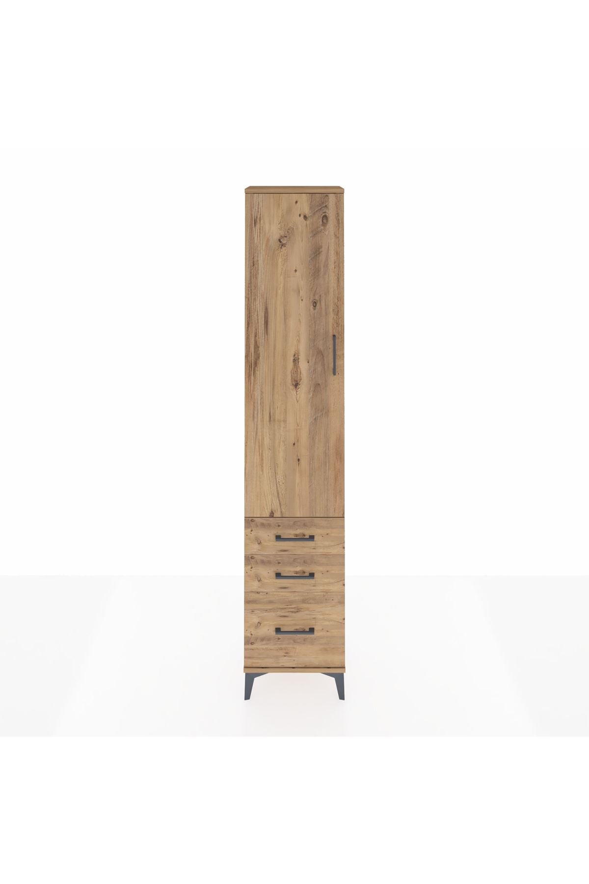 Arges Dolap 4 Raflı 3 Çekmeceli Tek Kapaklı 44x30x221 Çam-Çam