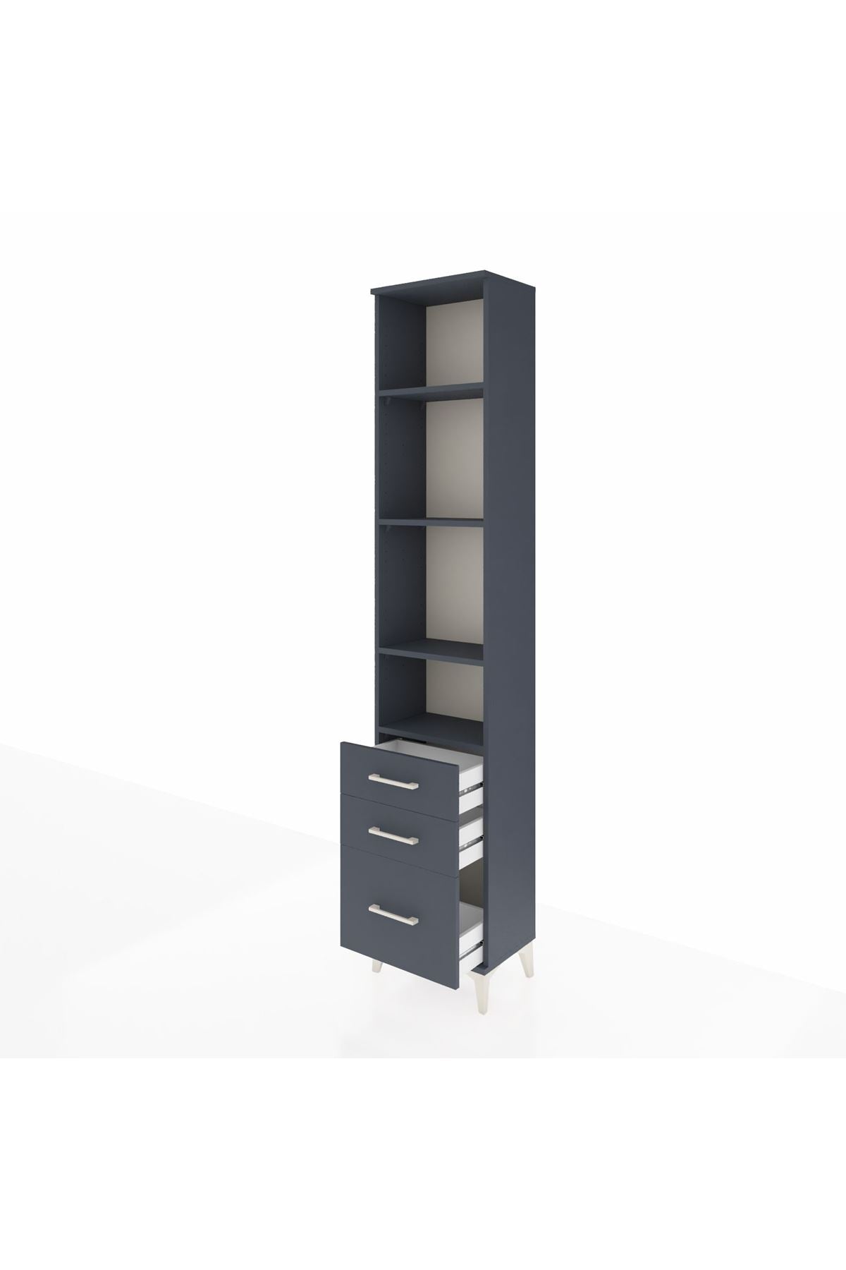 Arges Dolap 4 Raflı 3 Çekmeceli 44x30x221 Antrasit-Antrasit