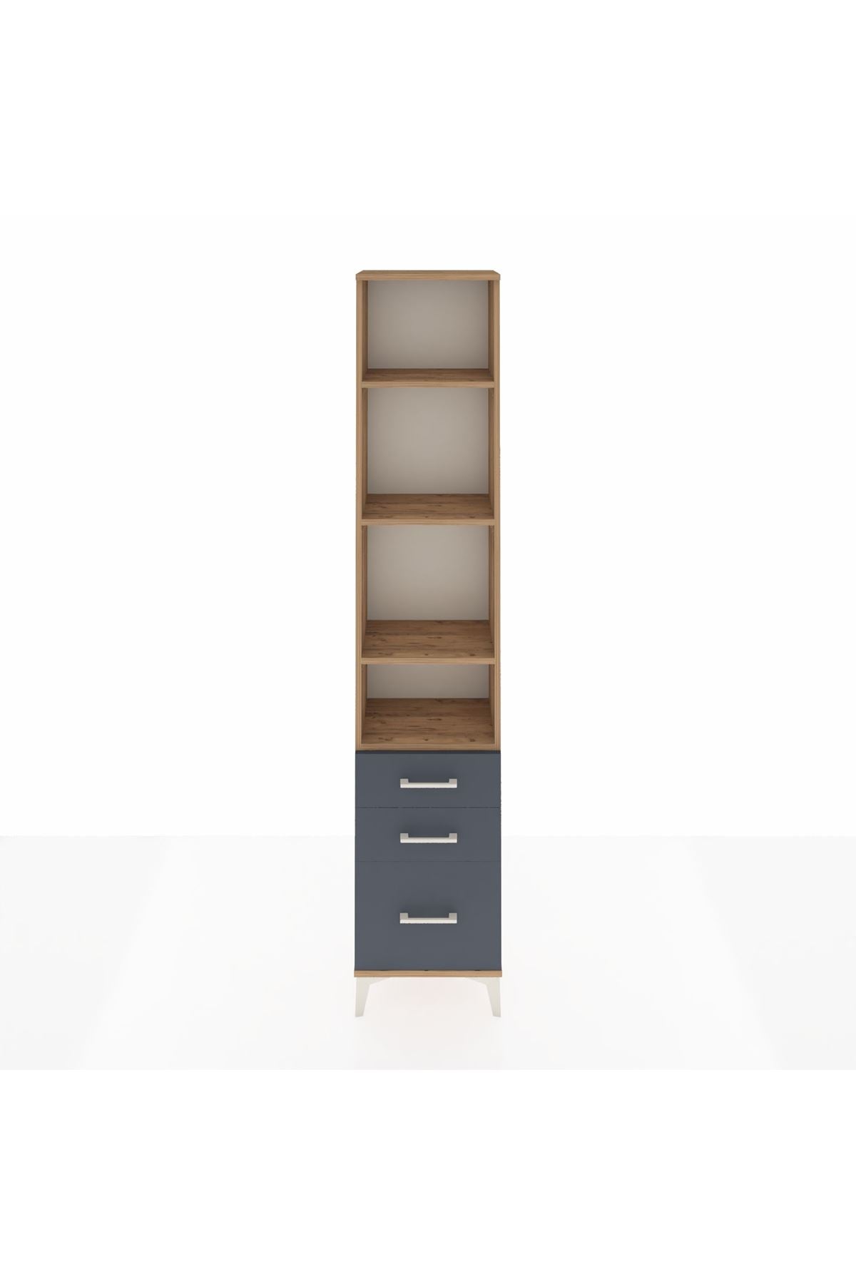 Arges Dolap 4 Raflı 3 Çekmeceli 44x30x221 Çam-Antrasit