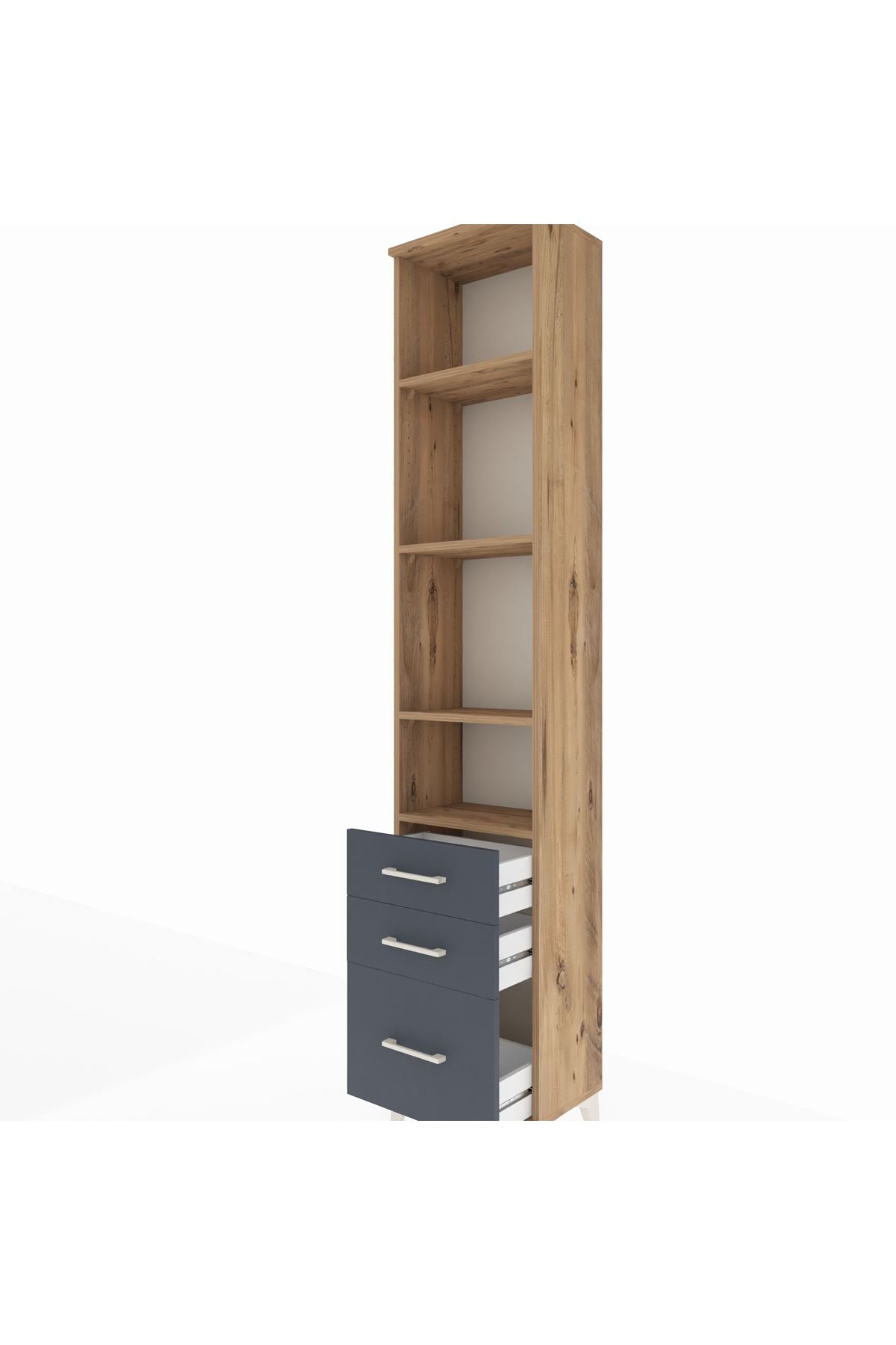 Arges Dolap 4 Raflı 3 Çekmeceli 44x30x221 Çam-Antrasit