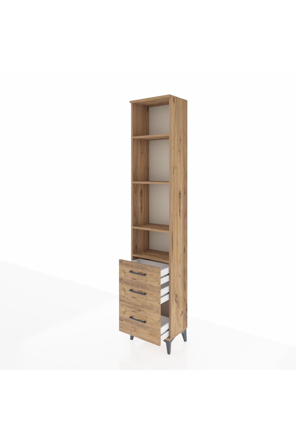 Arges Dolap 4 Raflı 3 Çekmeceli 44x30x221 Çam-Çam