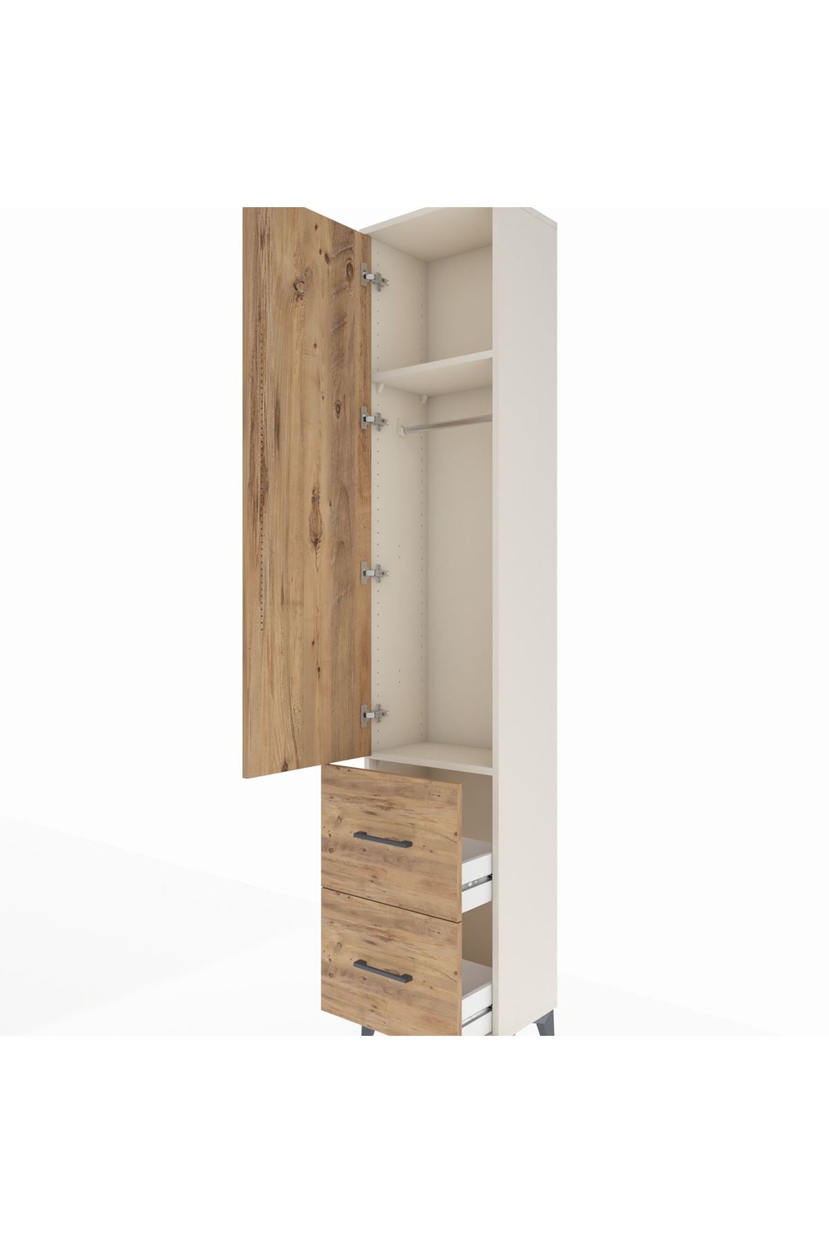 Arges Dolap 2 Raflı 2 Çekmeceli Tek Askılı 44x30x221 Aytaşı-Çam