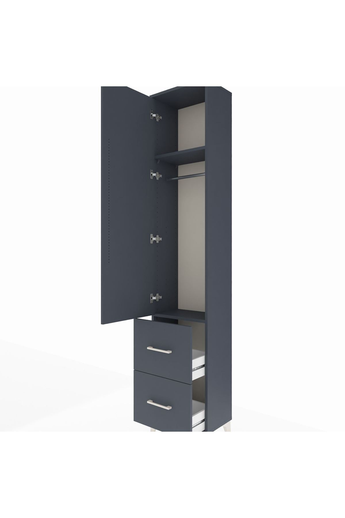 Arges Dolap 2 Raflı 2 Çekmeceli Tek Askılı 44x30x221 Antrasit-Antrasit