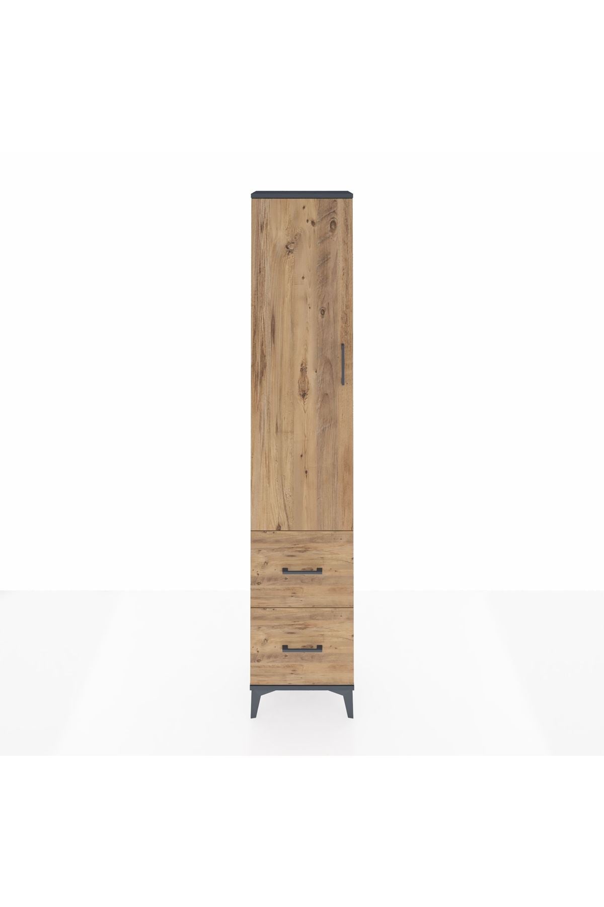 Arges Dolap 2 Raflı 2 Çekmeceli Tek Askılı 44x30x221 Antrasit-Çam