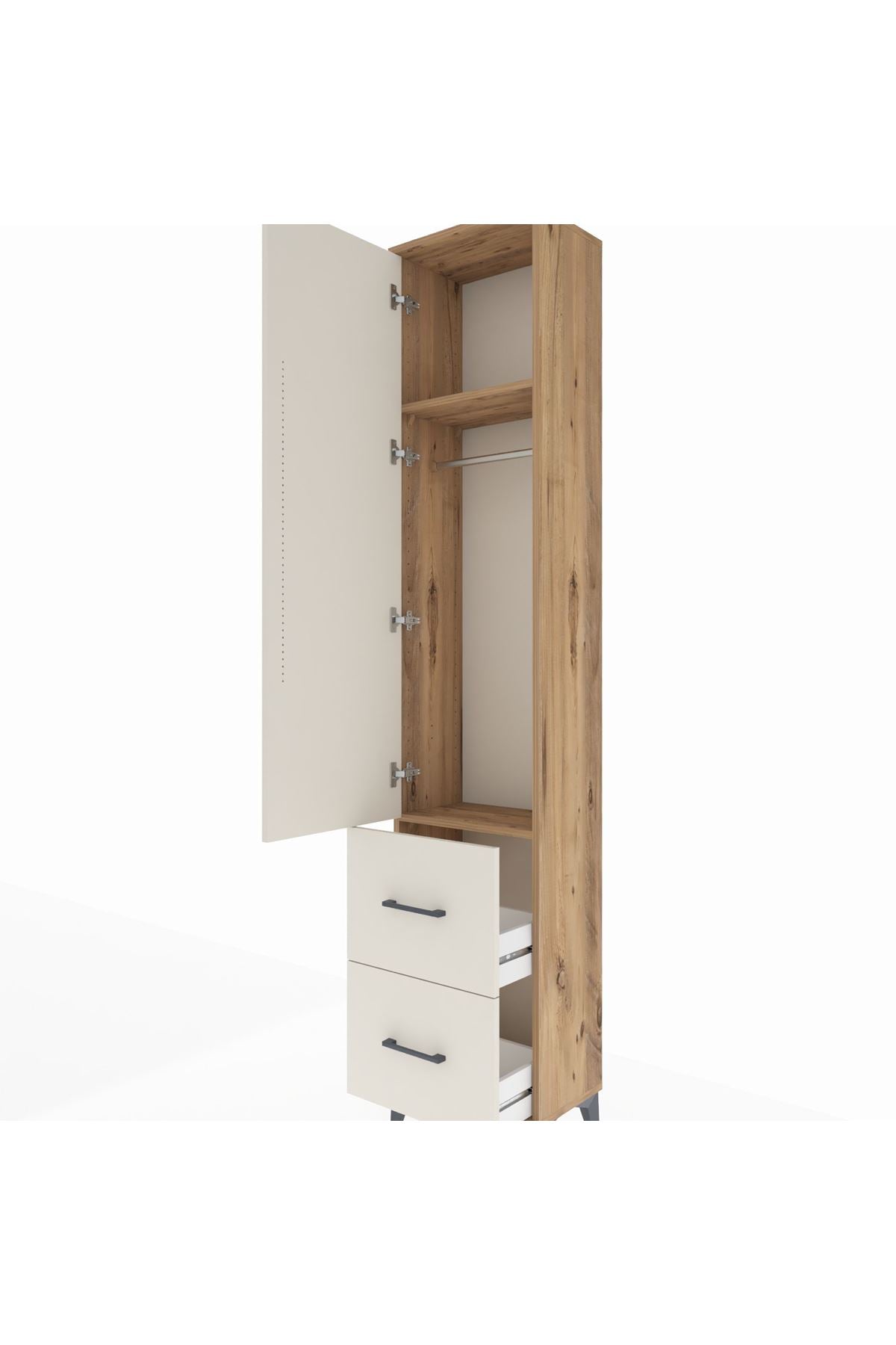 Arges Dolap 2 Raflı 2 Çekmeceli Tek Askılı 44x30x221 Çam-Aytaşı