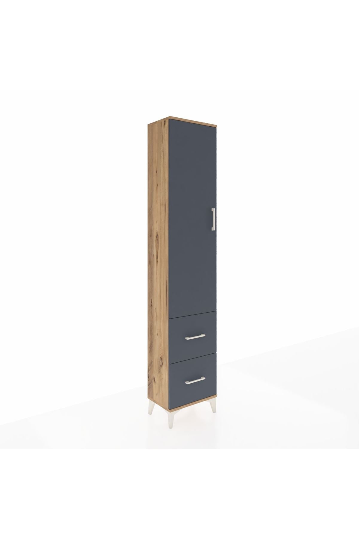 Arges Dolap 2 Raflı 2 Çekmeceli Tek Askılı 44x30x221 Çam-Antrasit