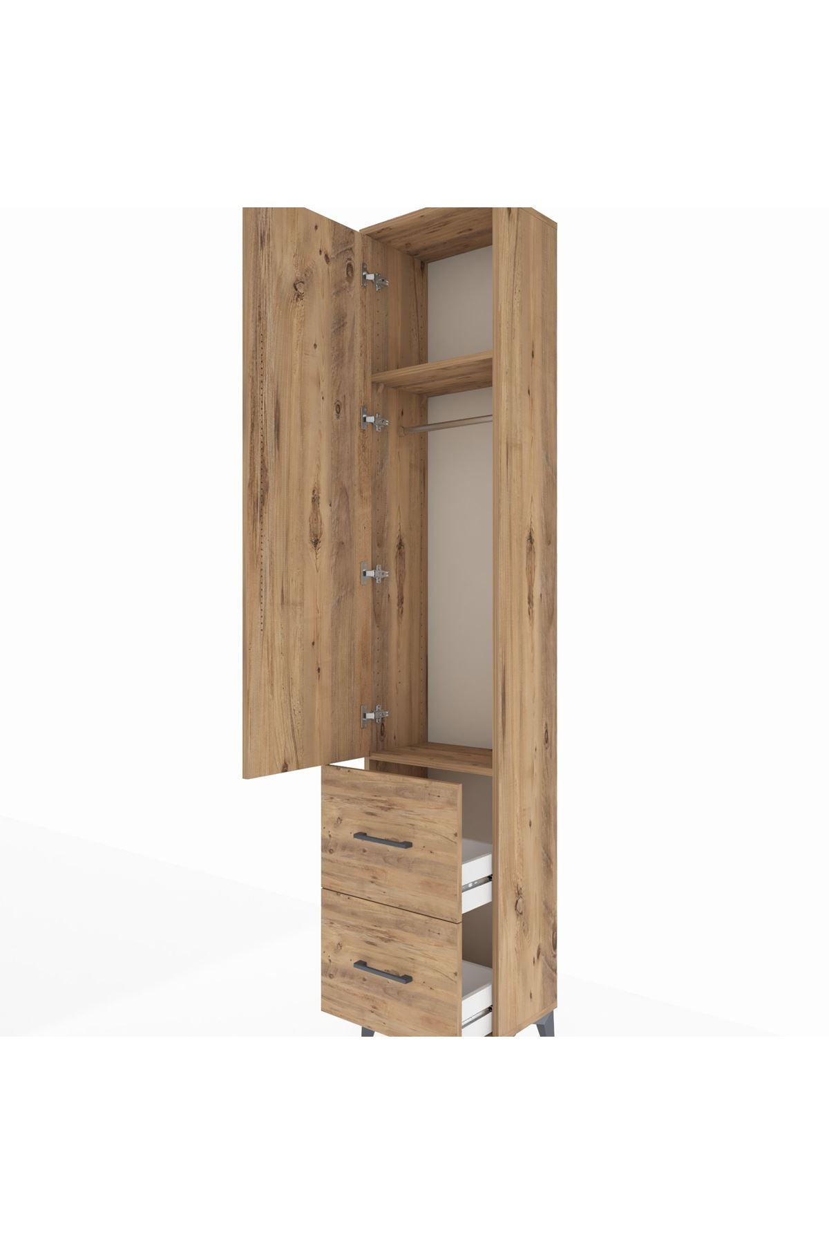 Arges Dolap 2 Raflı 2 Çekmeceli Tek Askılı 44x30x221 Çam-Çam