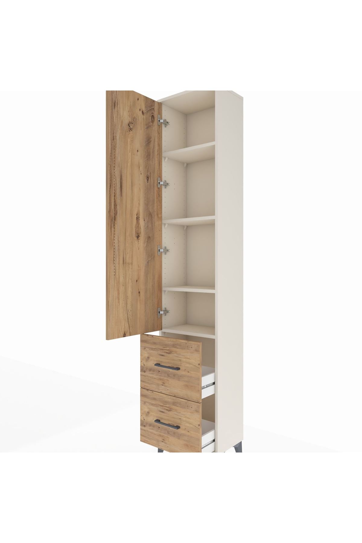 Arges Dolap 4 Raflı 2 Çekmeceli Tek Kapaklı 44x30x221 Aytaşı-Çam