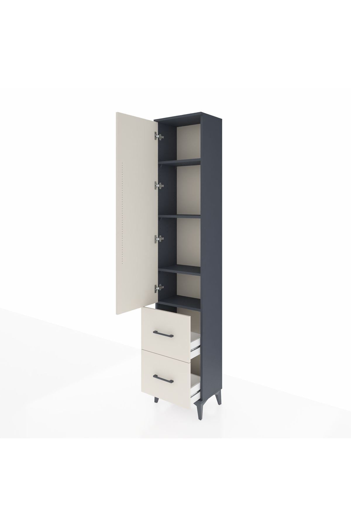 Arges Dolap 4 Raflı 2 Çekmeceli Tek Kapaklı 44x30x221 Antrasit-Aytaşı