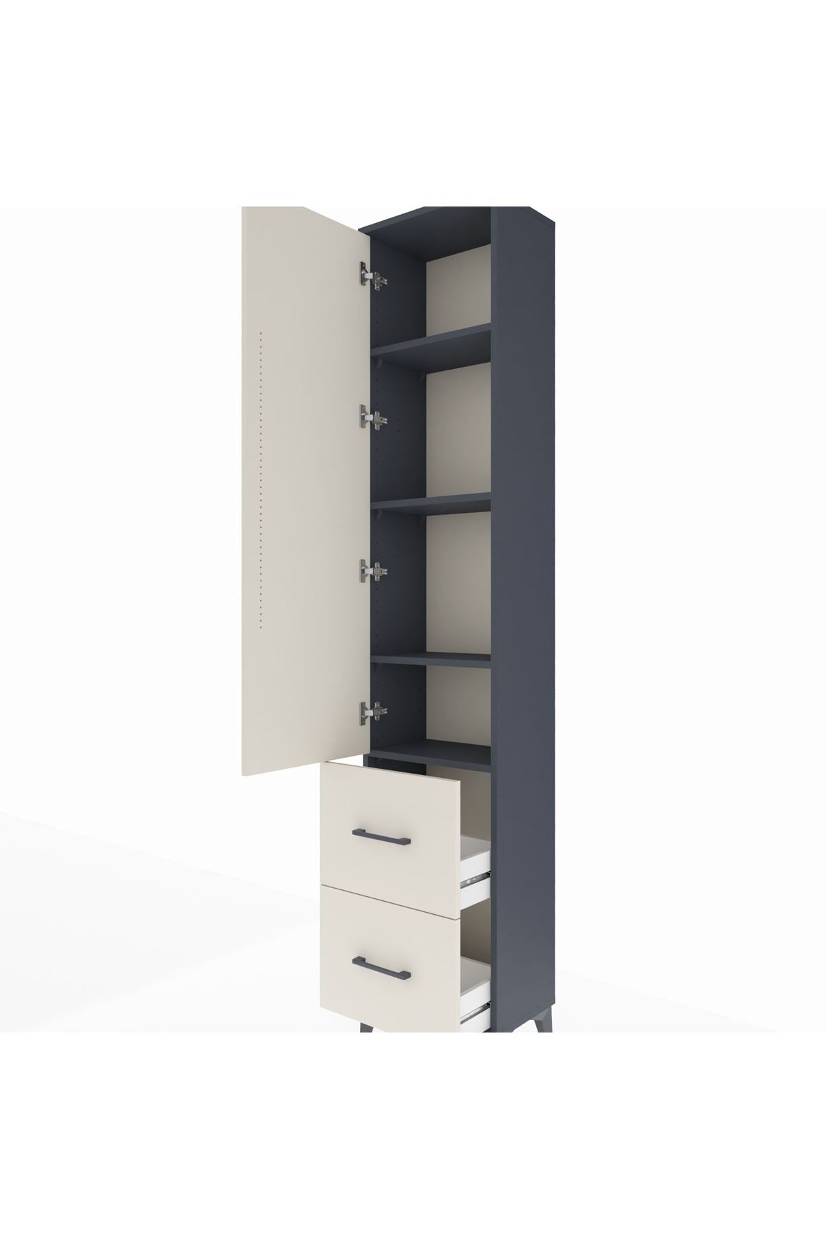 Arges Dolap 4 Raflı 2 Çekmeceli Tek Kapaklı 44x30x221 Antrasit-Aytaşı