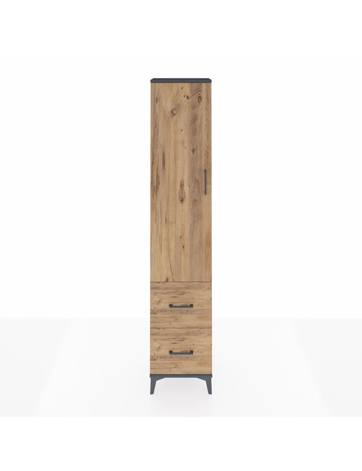 Arges Dolap 4 Raflı 2 Çekmeceli Tek Kapaklı 44x30x221 Antrasit-Çam