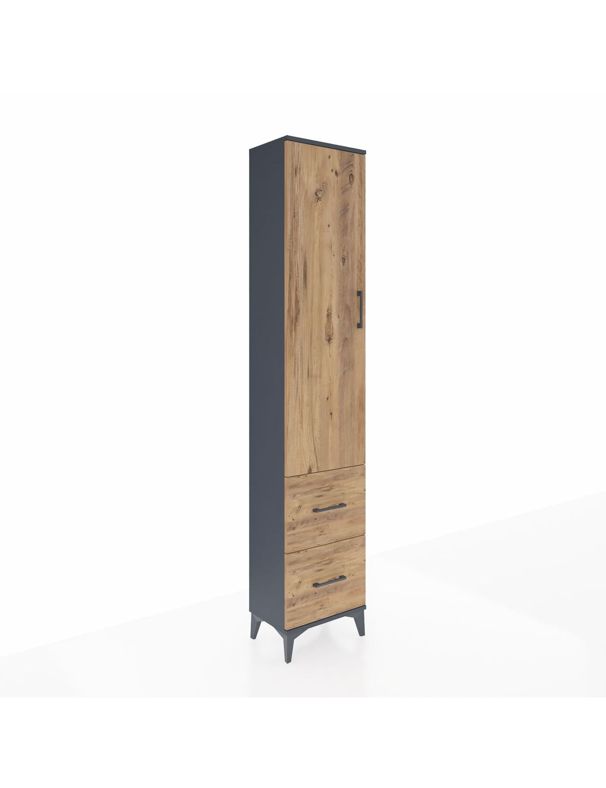 Arges Dolap 4 Raflı 2 Çekmeceli Tek Kapaklı 44x30x221 Antrasit-Çam