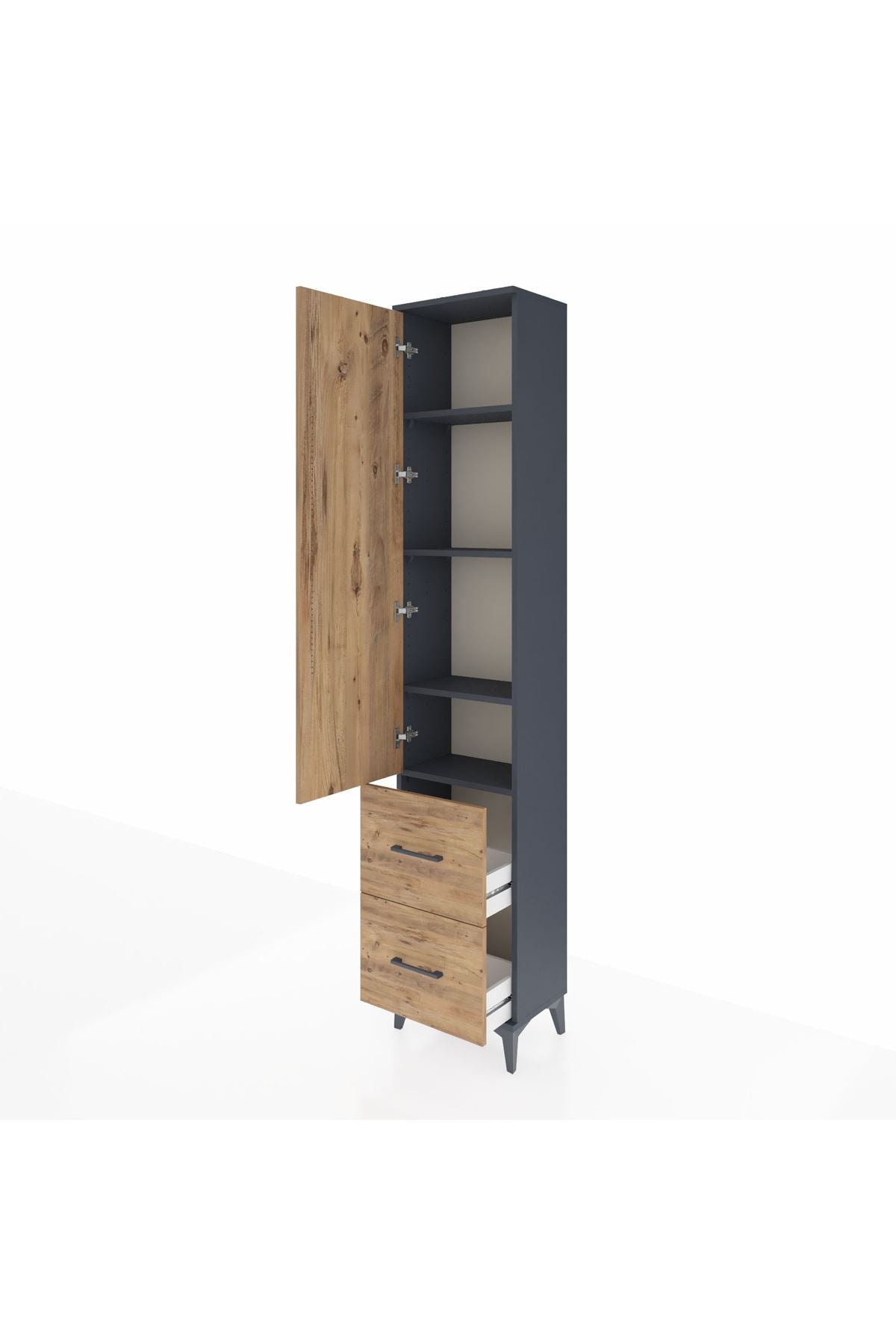 Arges Dolap 4 Raflı 2 Çekmeceli Tek Kapaklı 44x30x221 Antrasit-Çam