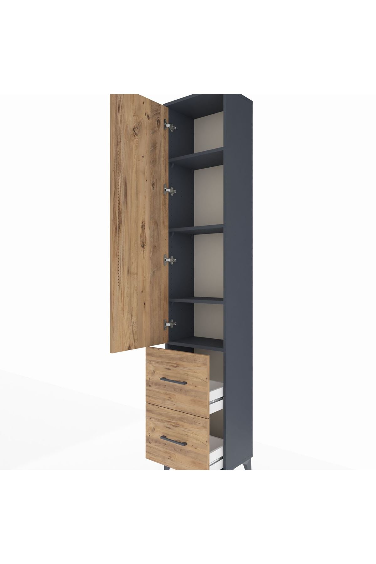 Arges Dolap 4 Raflı 2 Çekmeceli Tek Kapaklı 44x30x221 Antrasit-Çam